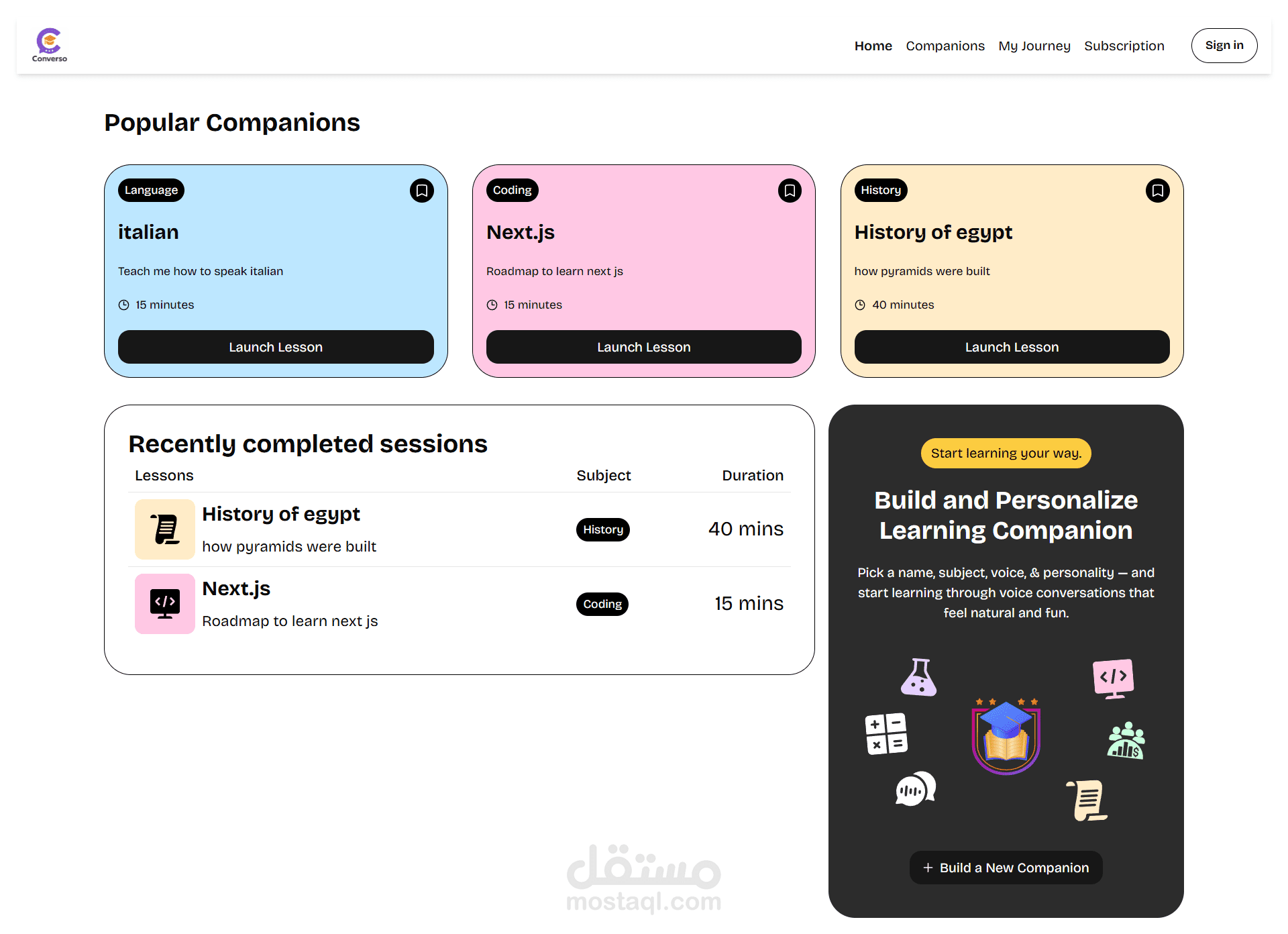 تطبيق SaaS – منصة رفقاء مدعومة بالذكاء الاصطناعي
