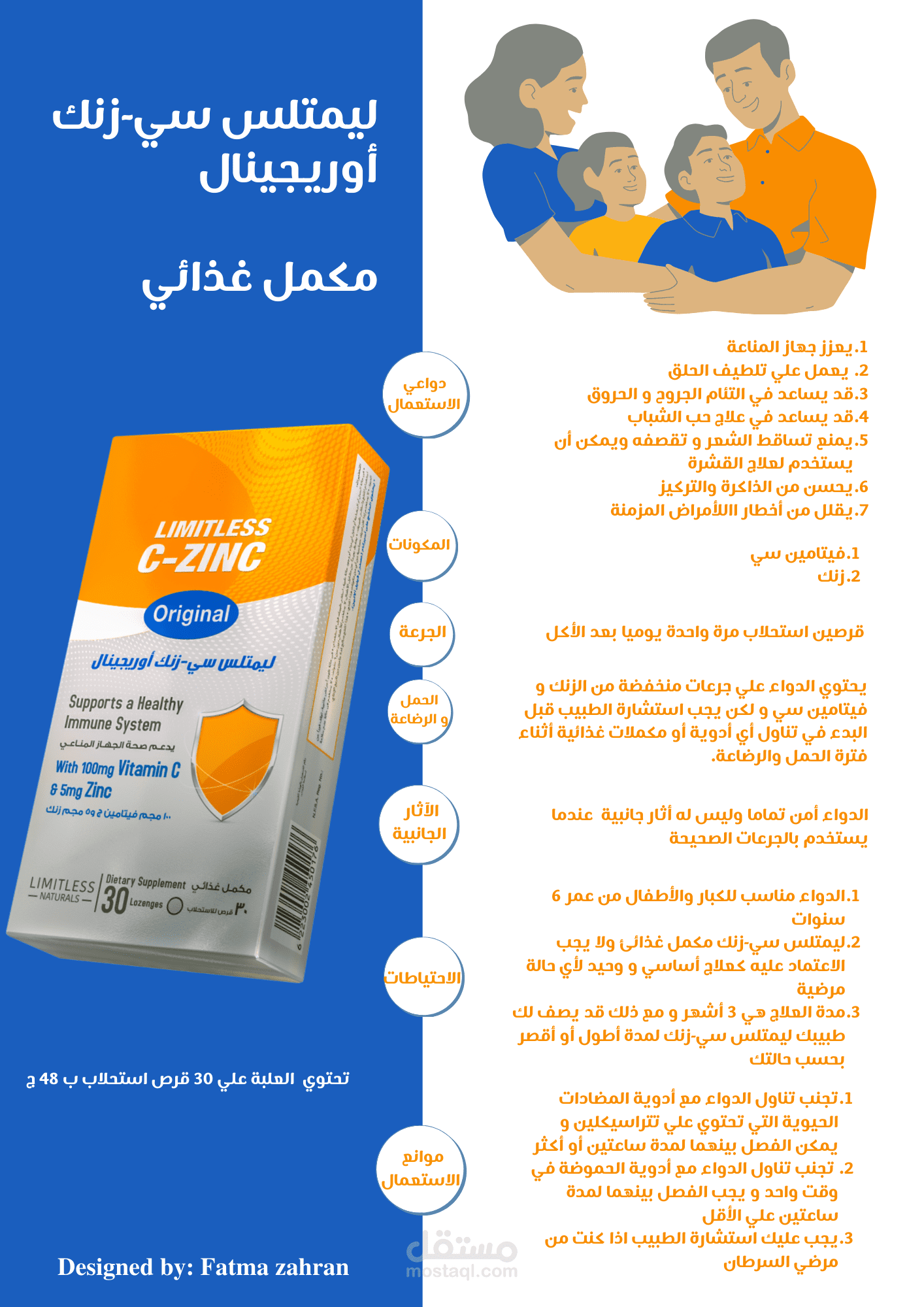 تصميم وكتابة محتوي فلاير عربي و (English) لدواء Limitless C-ZINC original