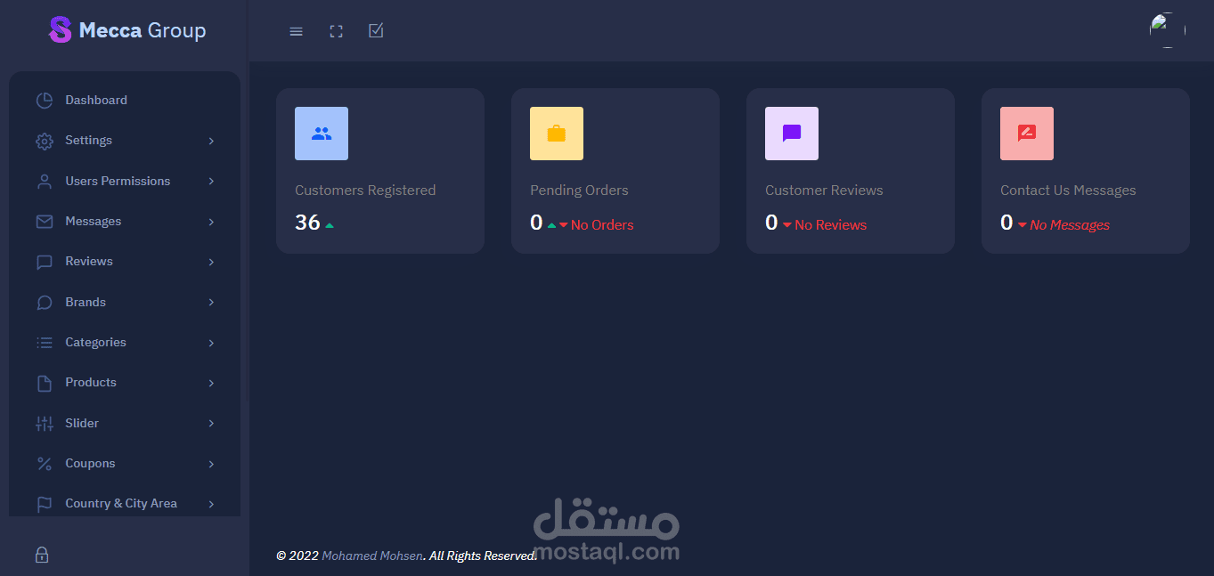 لوحة تحكم لمتجر الكترونى