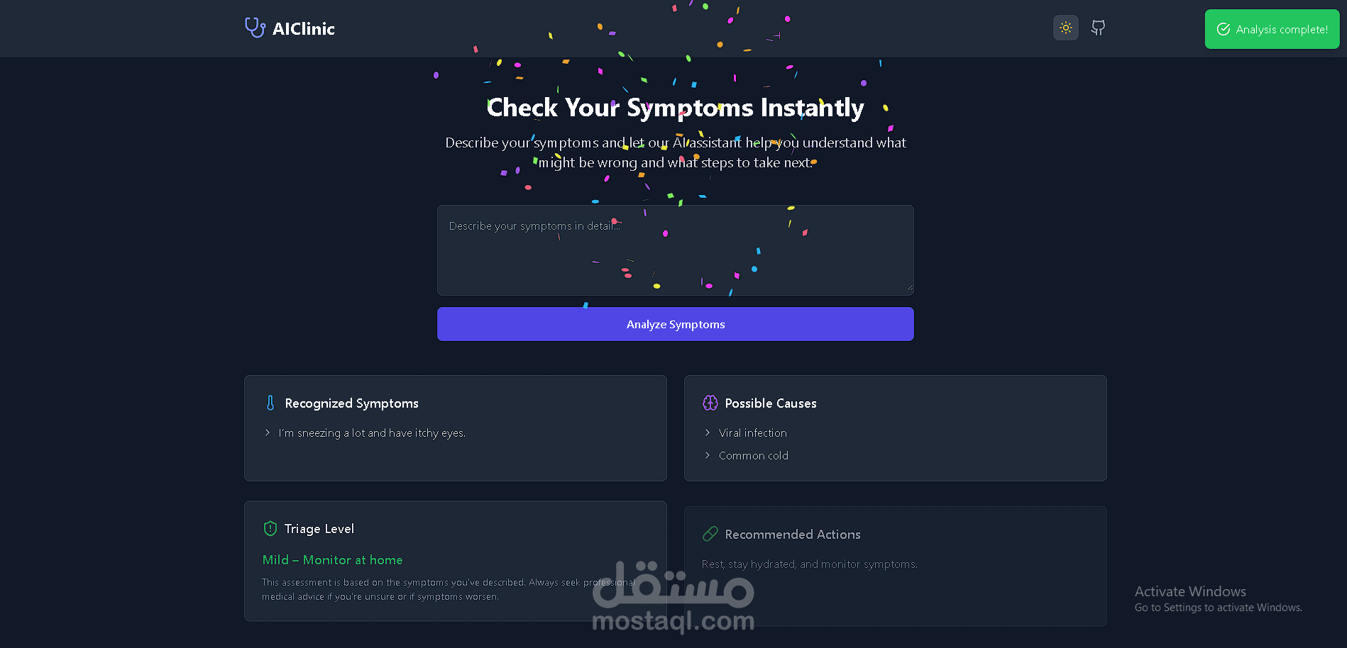 AIClinic  تطبيق ويب يقوم بفحص الاعراض الصحية المختلفة وتقديم طرق معالجتها من خلال الذكاء الإصطناعي