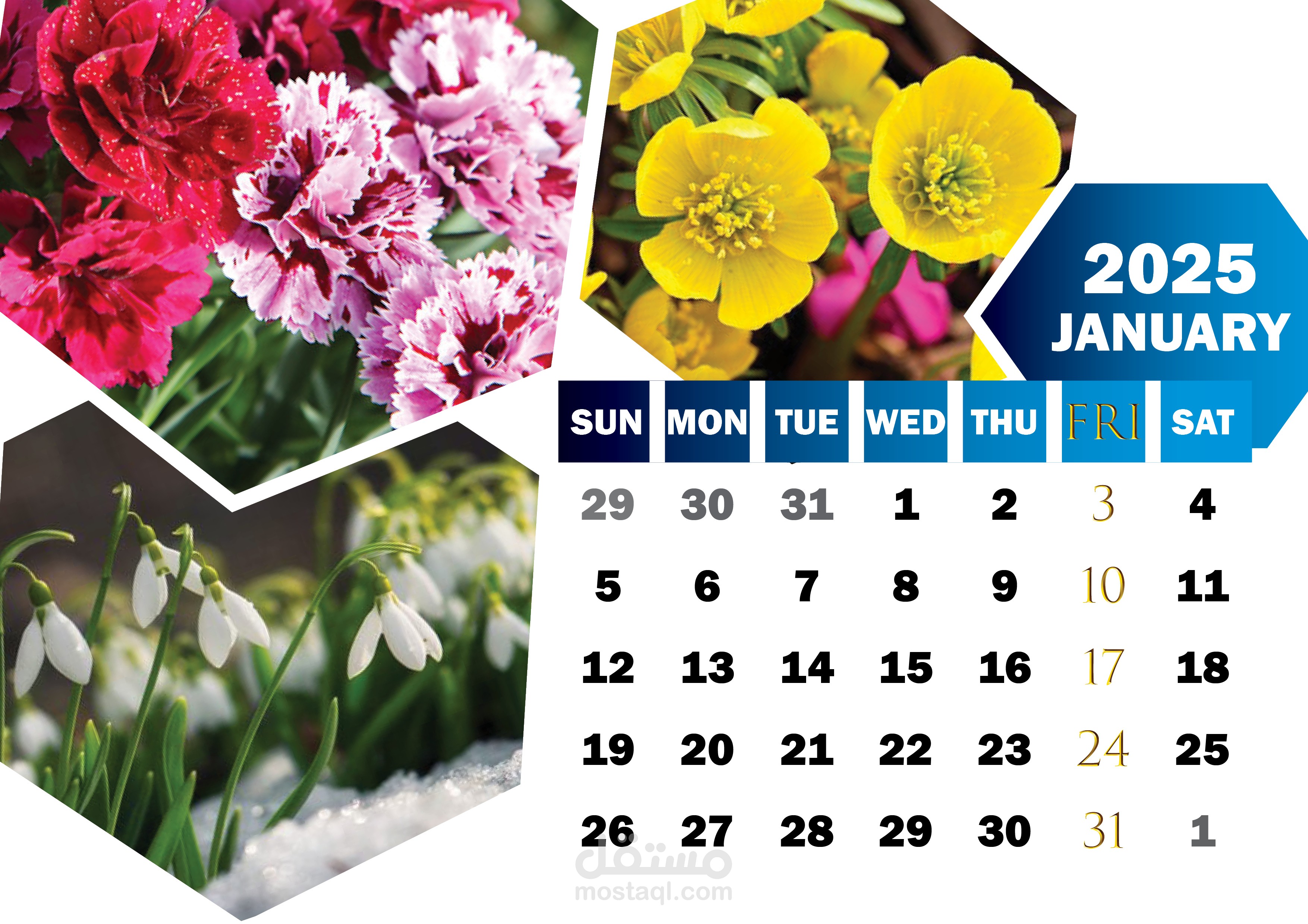 تصميم تقويم ل شهر يناير 2025