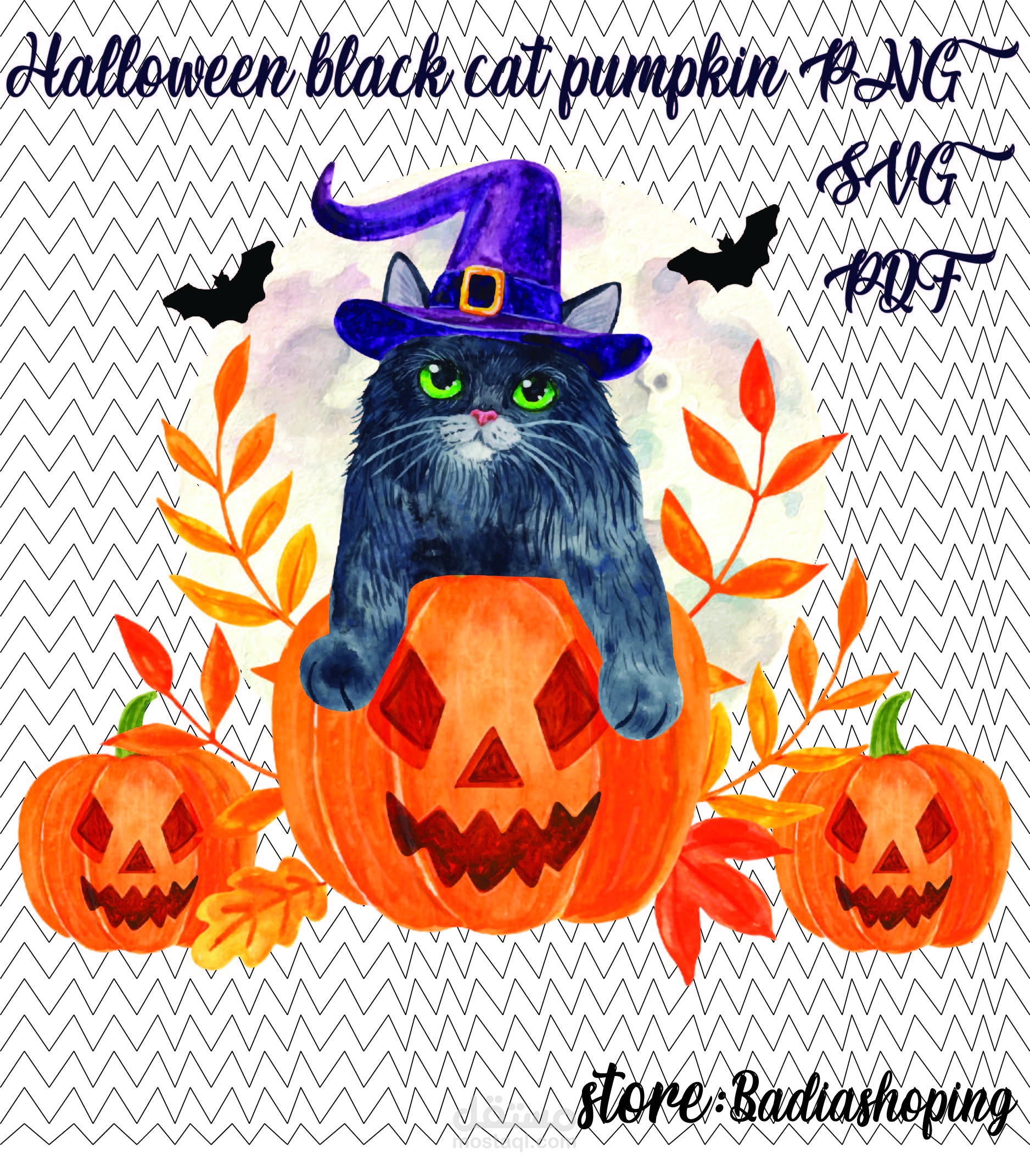 Halloween black cat pumpkin