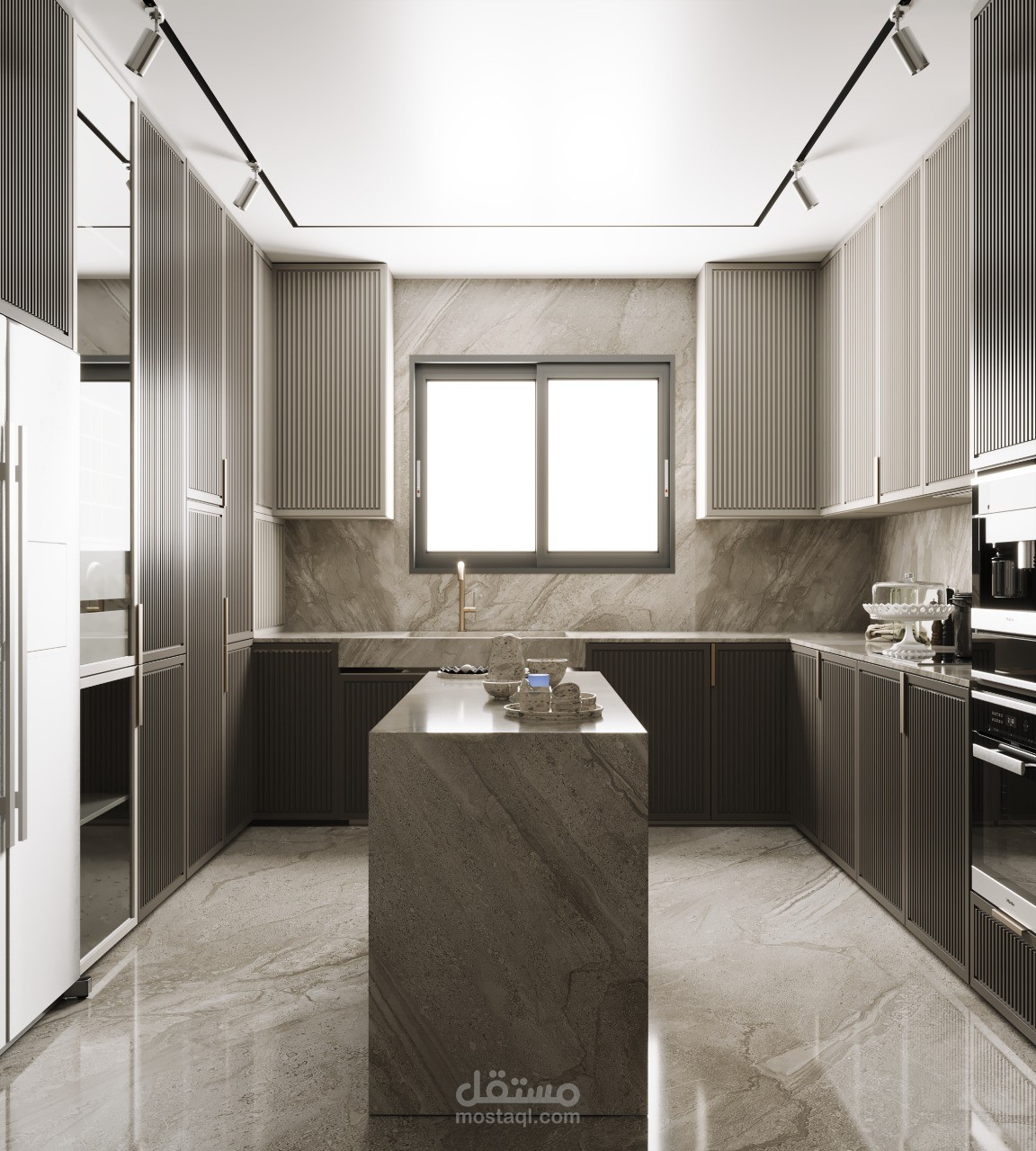 تصميم مطبخ ملحق به مغسلة وغرفة خادمة