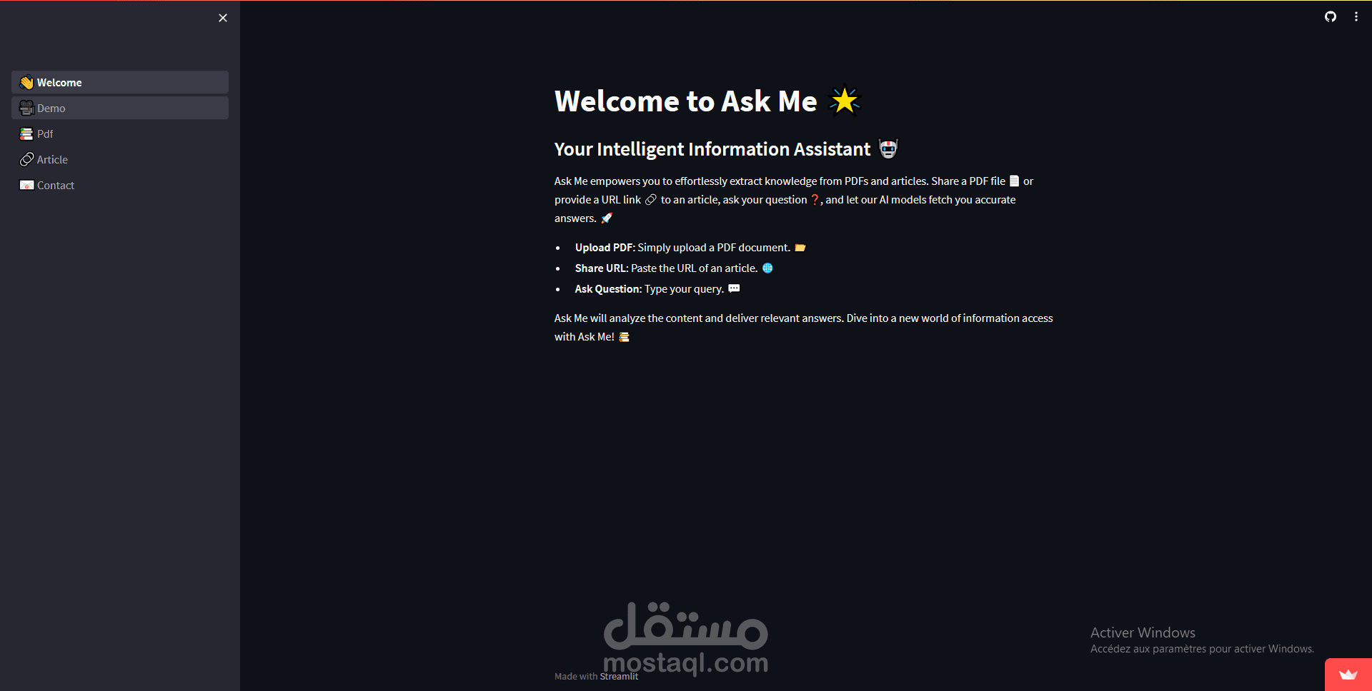 Welcome to Ask Me  Your Intelligent Information Assistant ?