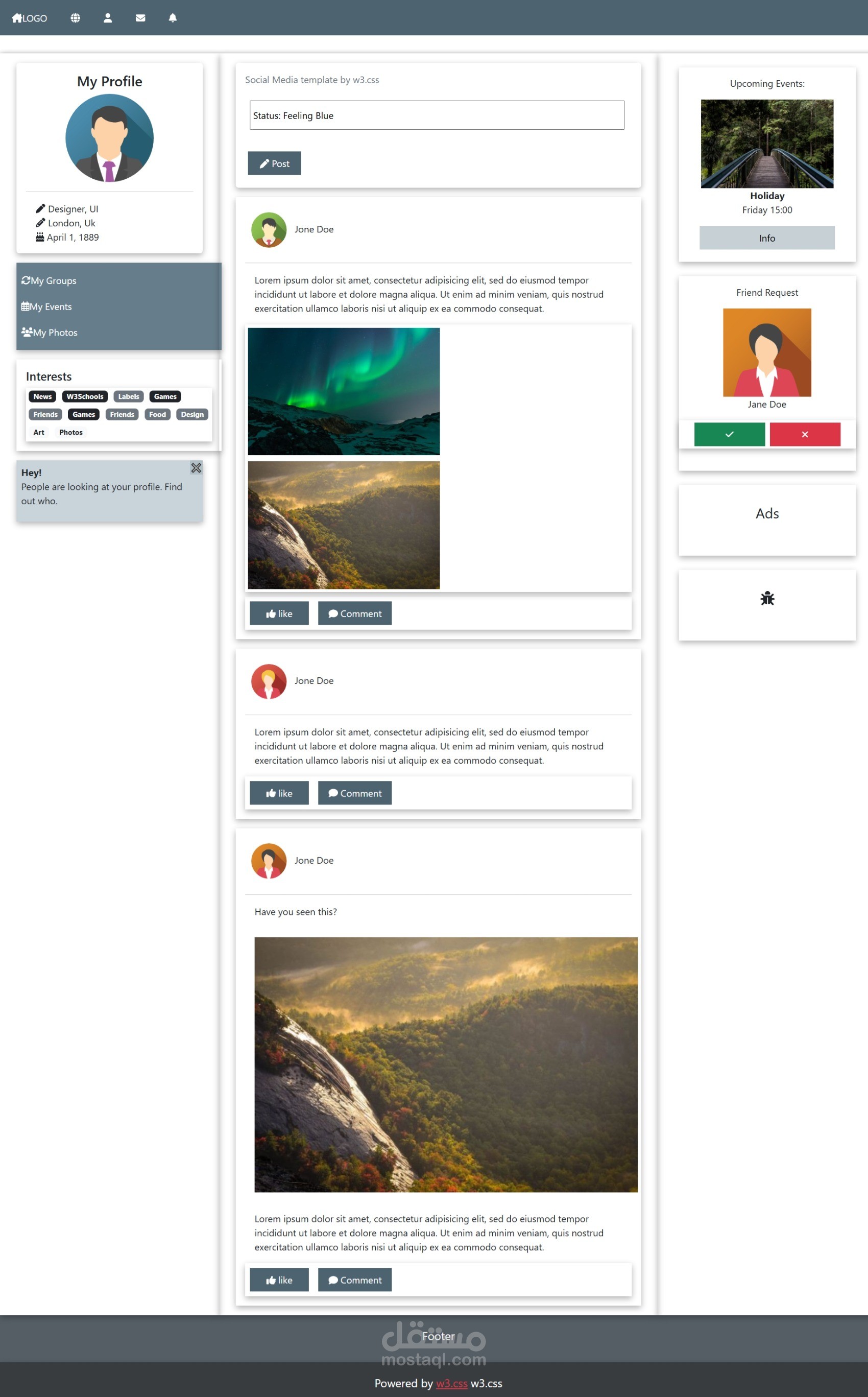 تصميم واجهة لموقع تواصل اجتماعي باستخدام Bootstrap