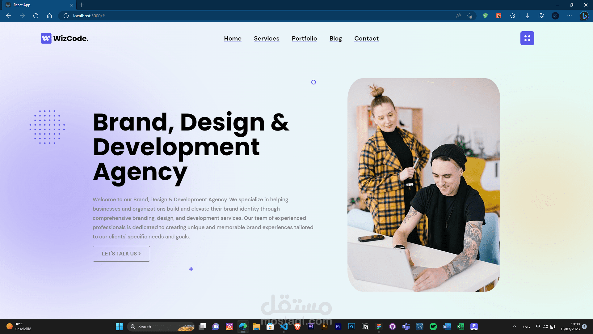 Hero section for a digital agency website using ReactJS