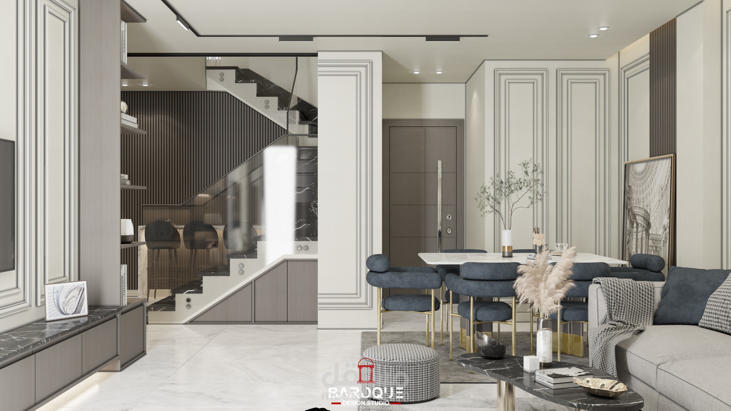تصميم داخلى لصالة استقبال و معيشة