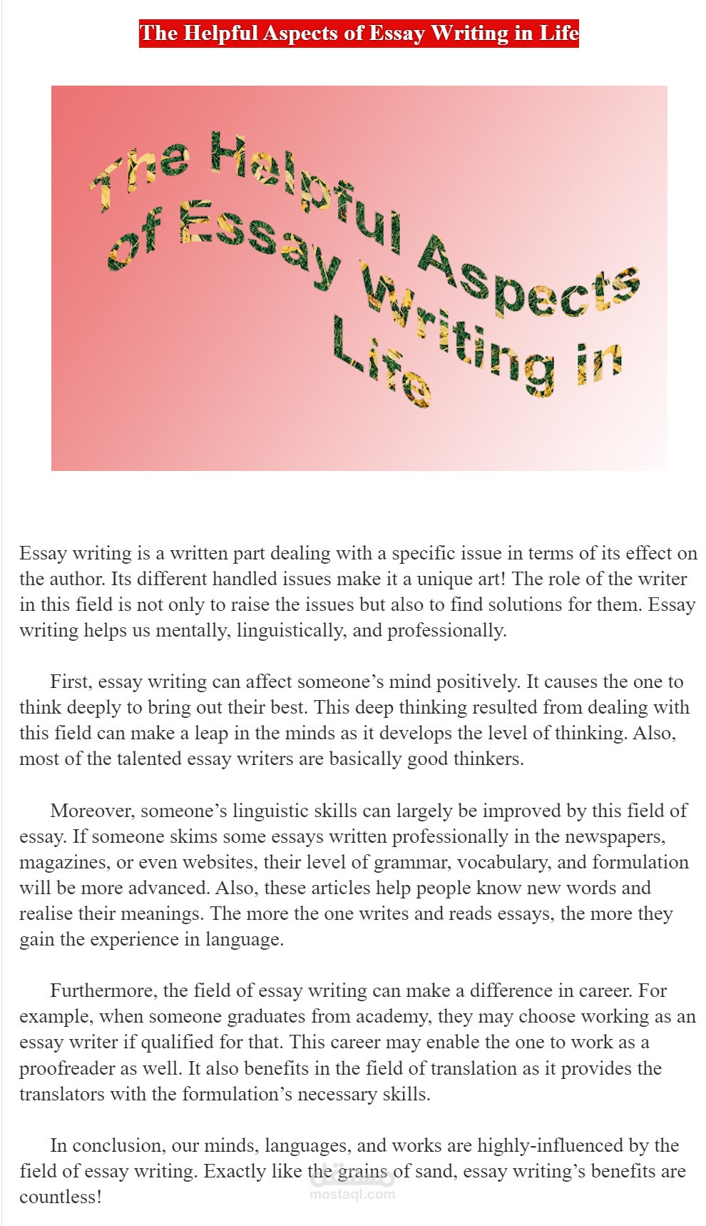 The Helpful Aspects of Essay Writing in Life