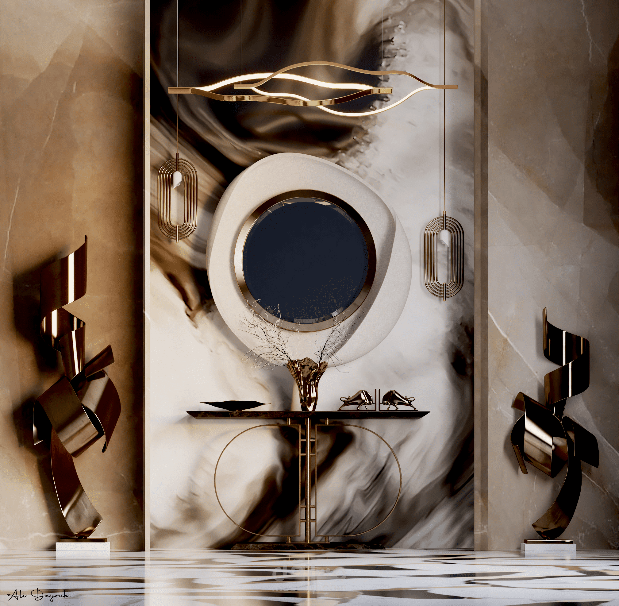 تصميم مدخل فاخر مودرن بأسلوب معاصر (3D Render واقعي)