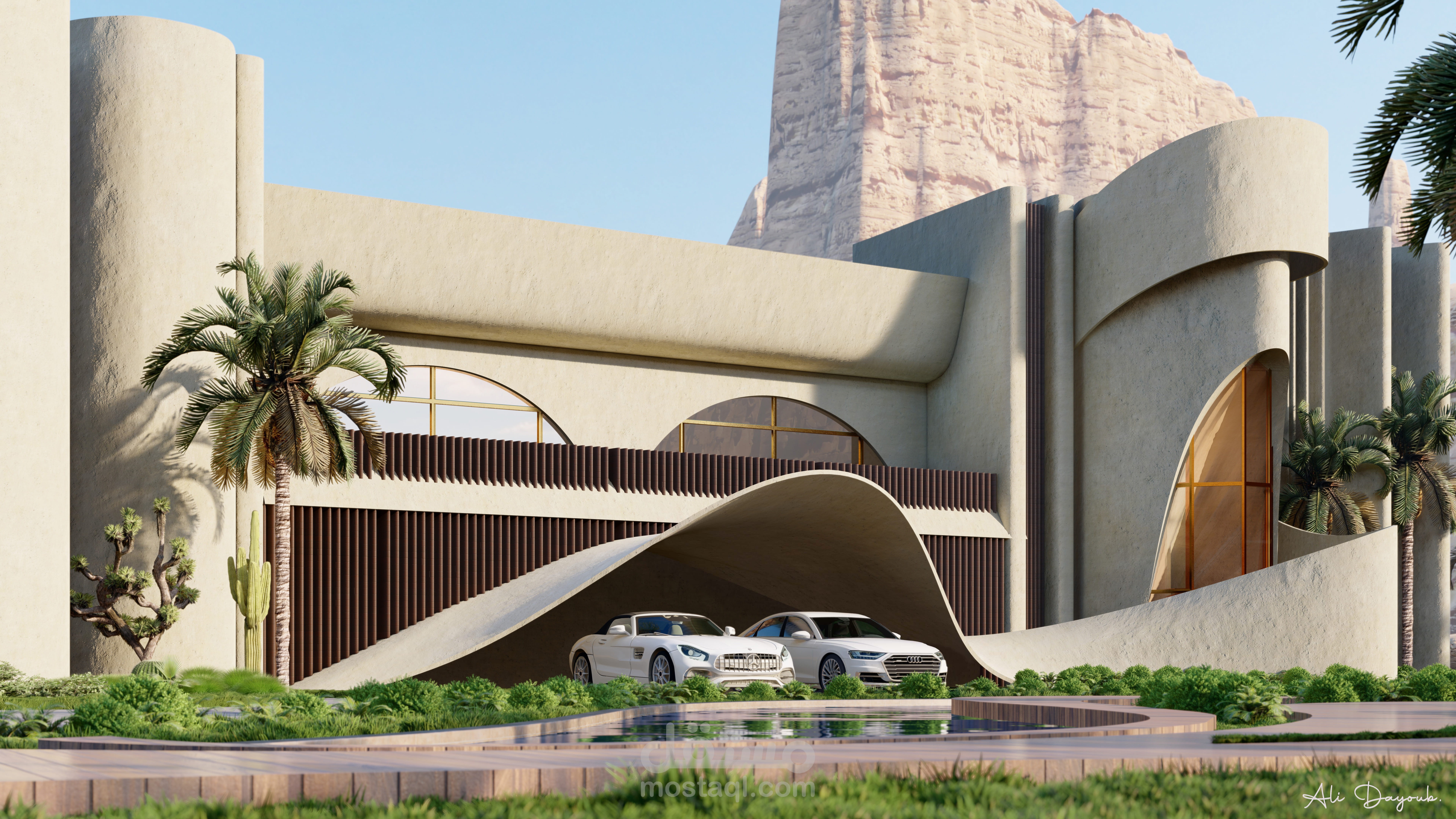 فيلا منحوتة بالطبيعة – تصميم عضوي مستوحى من حركة الكثبان