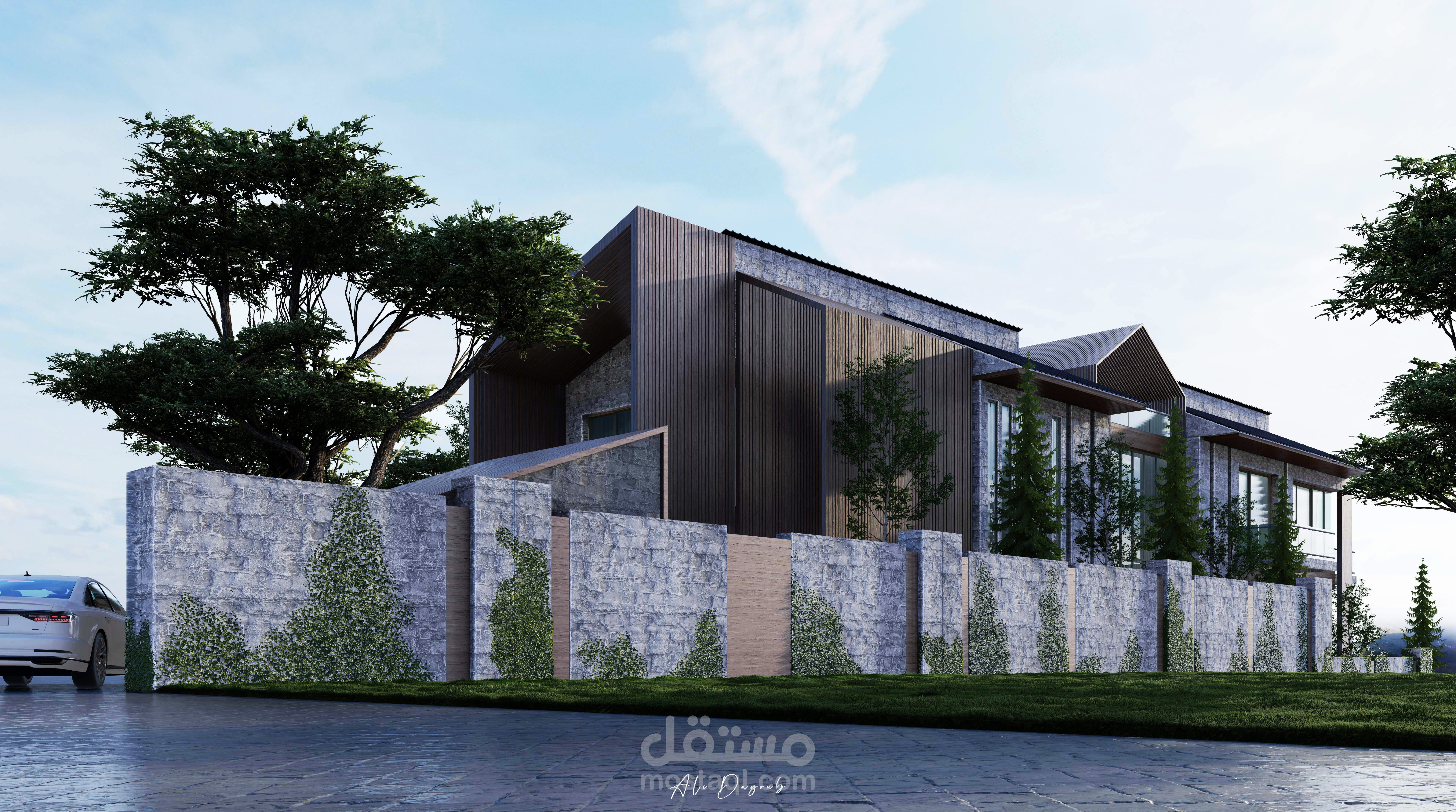 فيلا معاصرة بهوية طبيعية – توازن بين الحجر والخشب والضوء