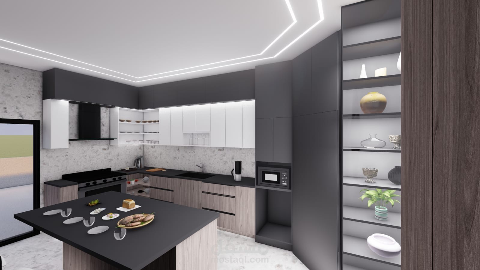 تصميم ثلاثي لمطبخ