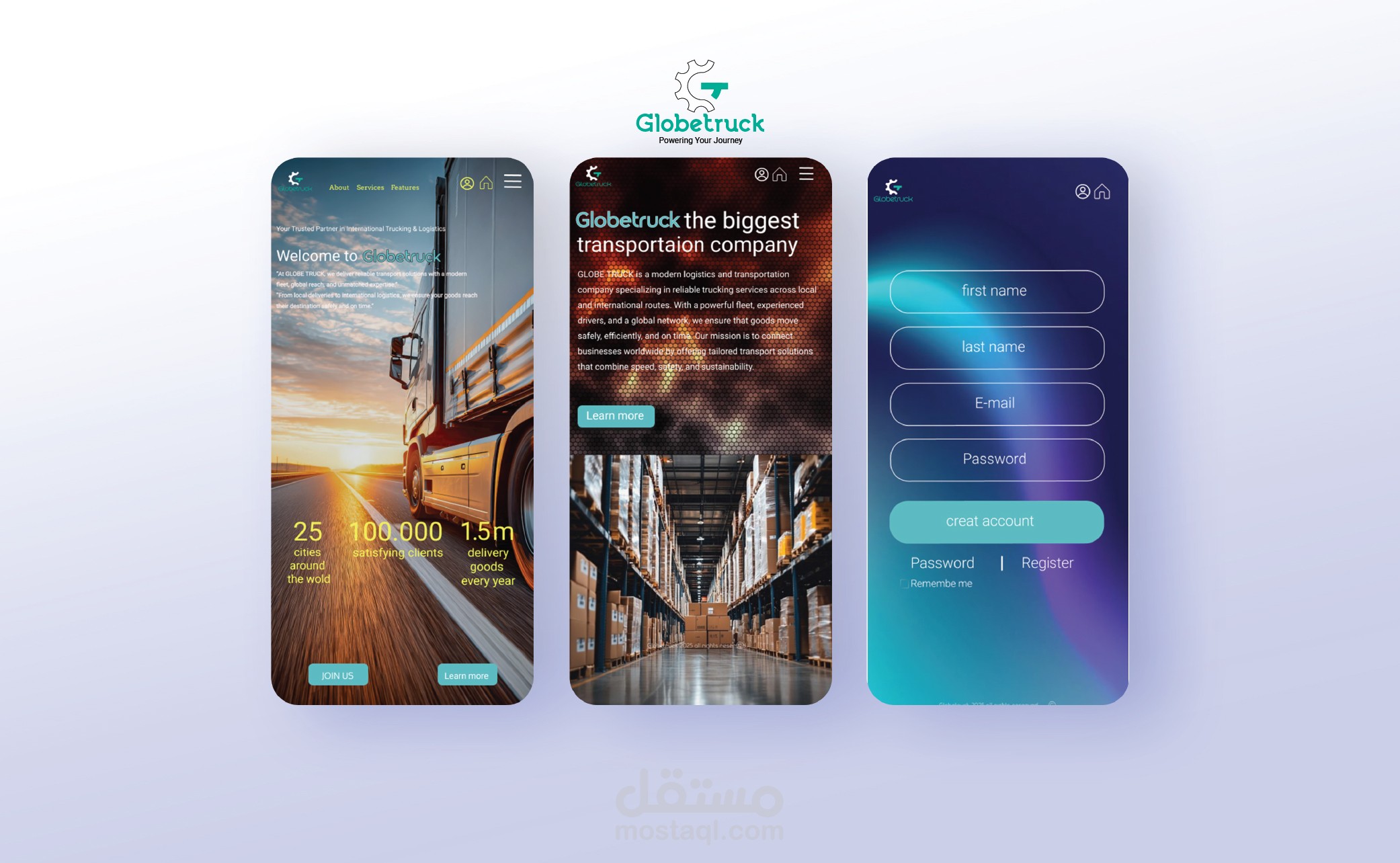 تصميم UI&UX للتطبيق لشركة Globe truck