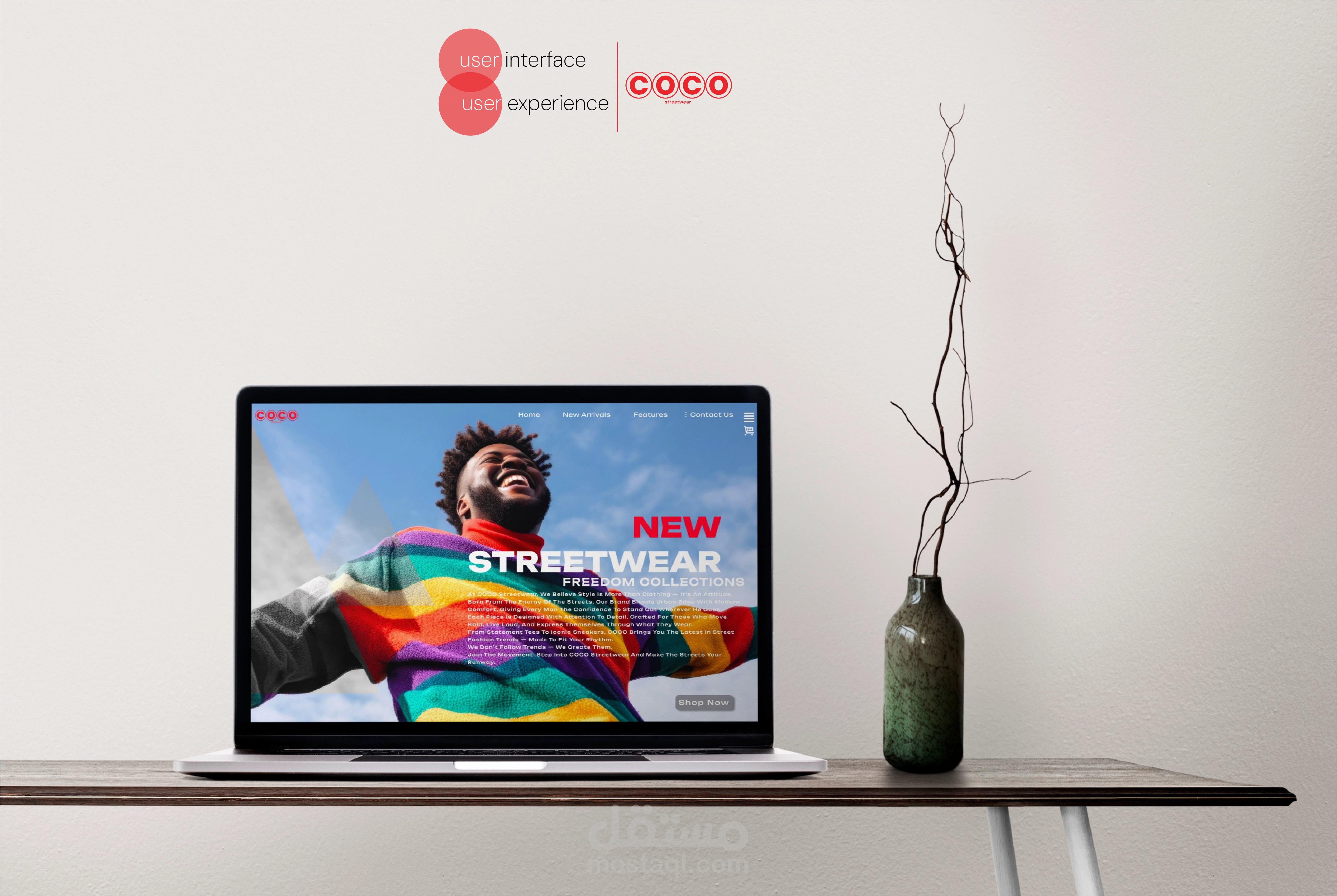 تصميم تجربة مستخدم للعلامة بيع ملابس رجاليcoco