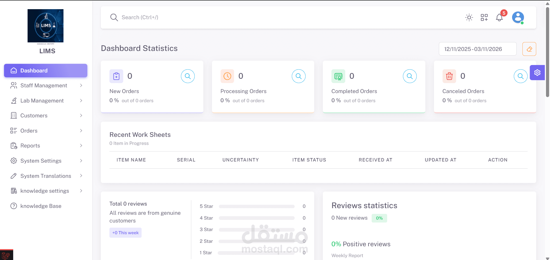 مشروع نظام LIMS المتكامل لإدارة مختبرات الفحص والمعايرة