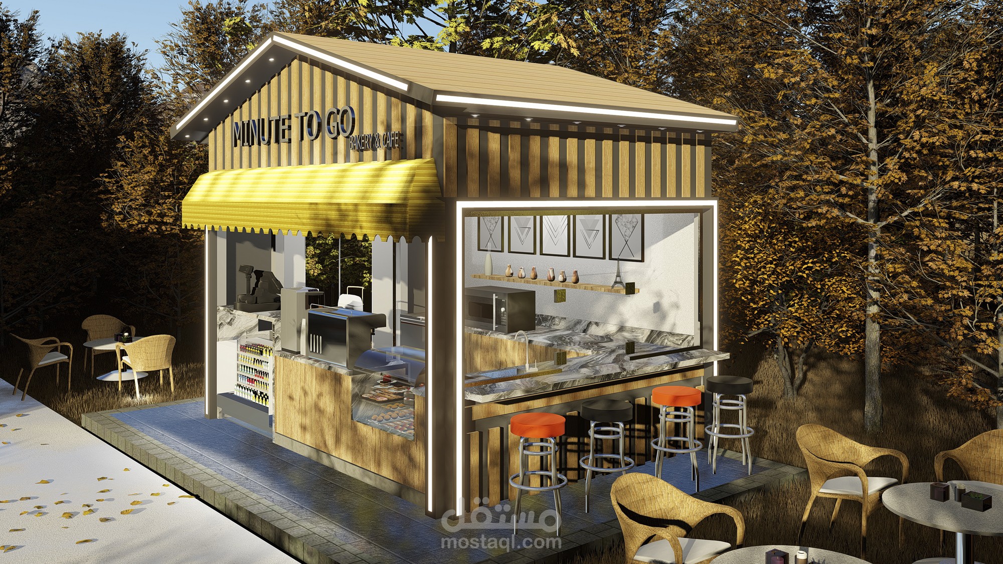 تصميم كشك للمشروبات ومأكولات