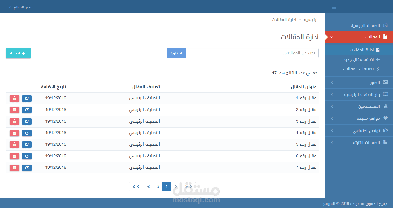 لوحة تحكم لنظام إدارة المحتوى CMS