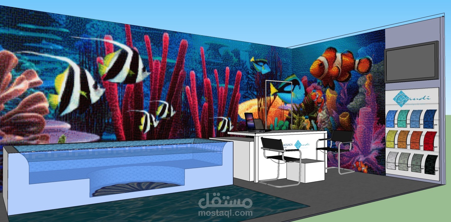 تصميم و الوقوف على انجاز stand لشركة MOSAICA DESING