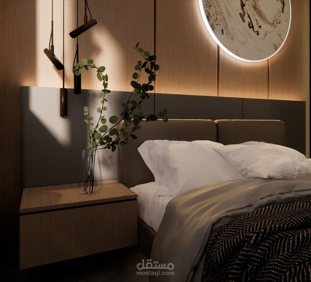 تصميم غرفة نوم فندقية مع دريسنغ