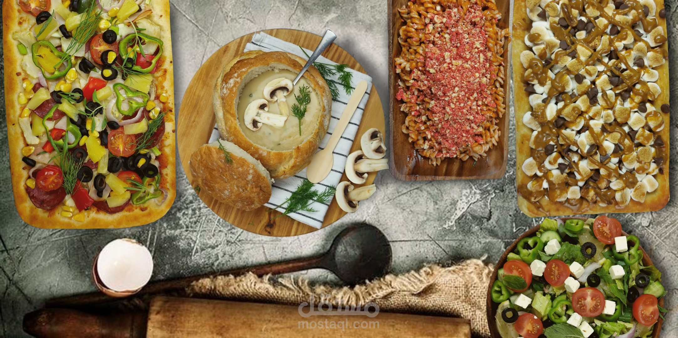 تصميمات وتعديل صور +نشرة إعلانية (flyer) لمطعم  lab barca pizza