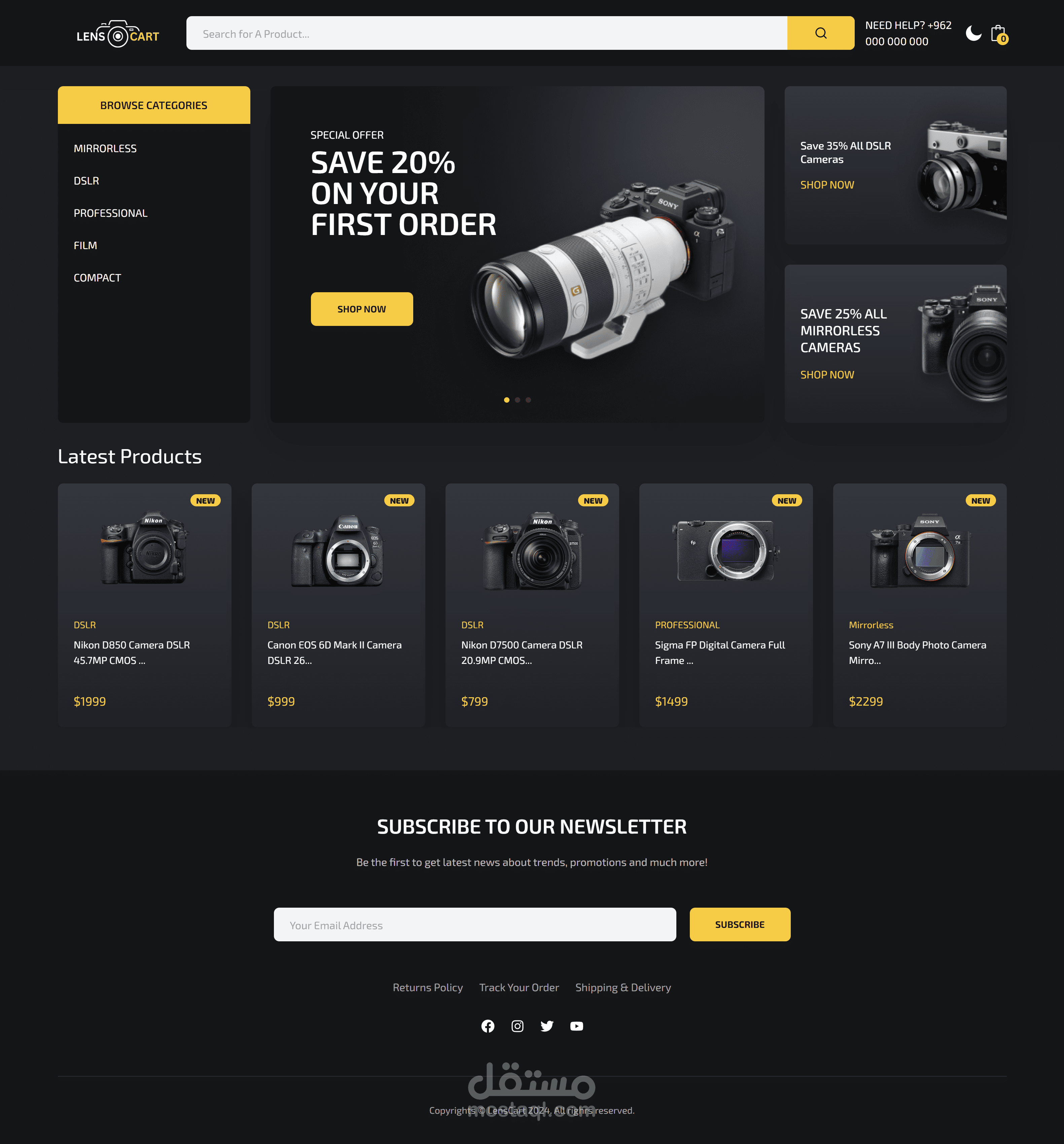 موقع تجارة إلكترونية لبيع الكاميرات الاحترافية