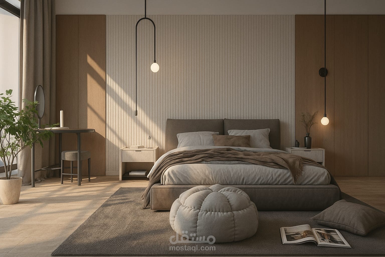 تصميم داخلي لغرفة نوم حديثة بنمط مودرن دافئ