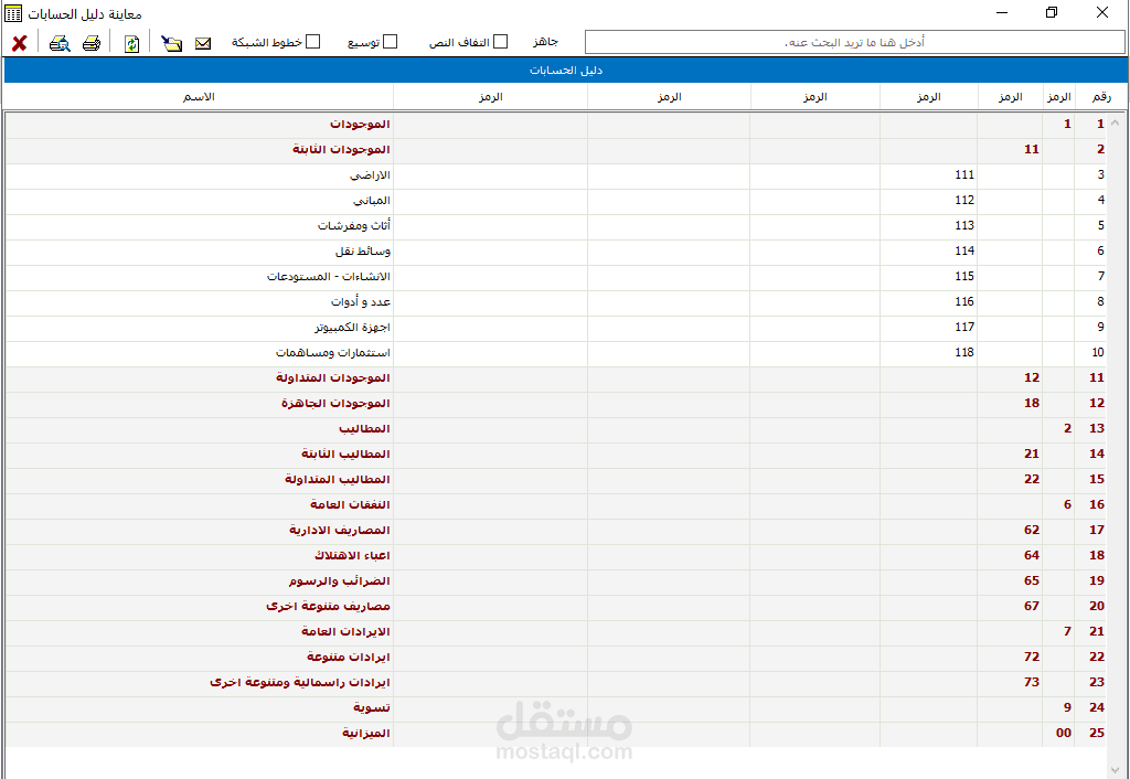 عمل شجرة حسابات للمنشآت وفق للمعايير المحاسبة الدولية