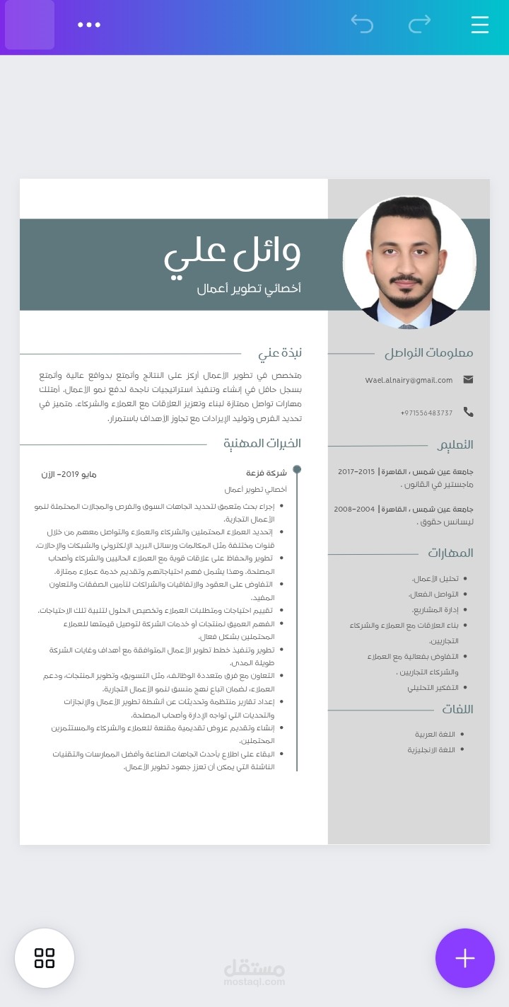 سير ذاتية لمطور أعمال