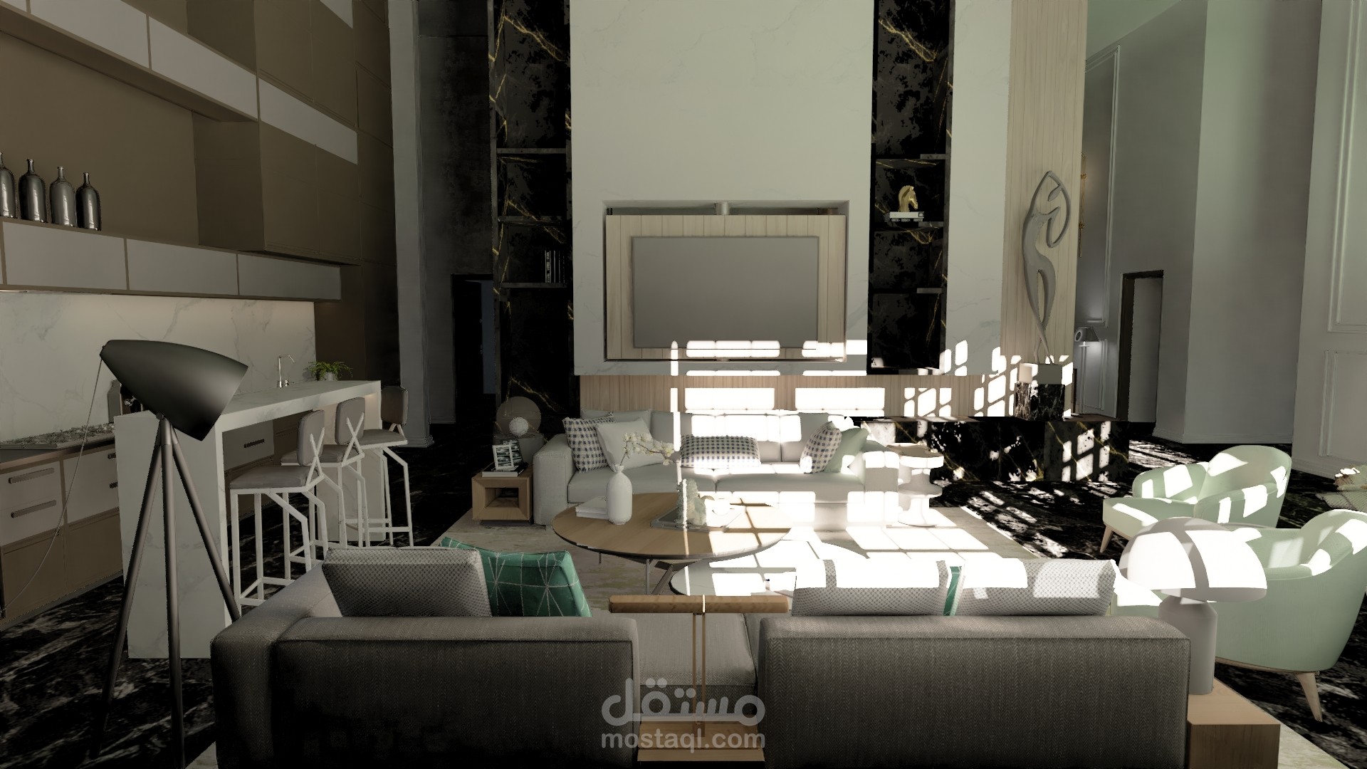 تصميم داخلي لغرفة معيشة