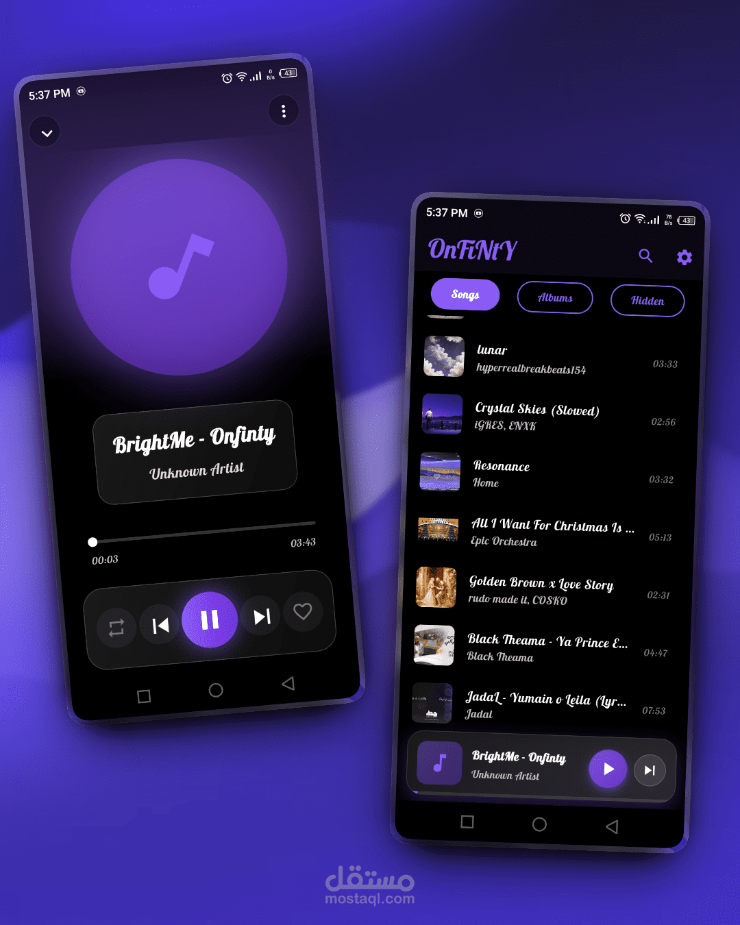تطبيق تشغيل موسيقى حديث بواجهة جذابة باستخدام Flutter