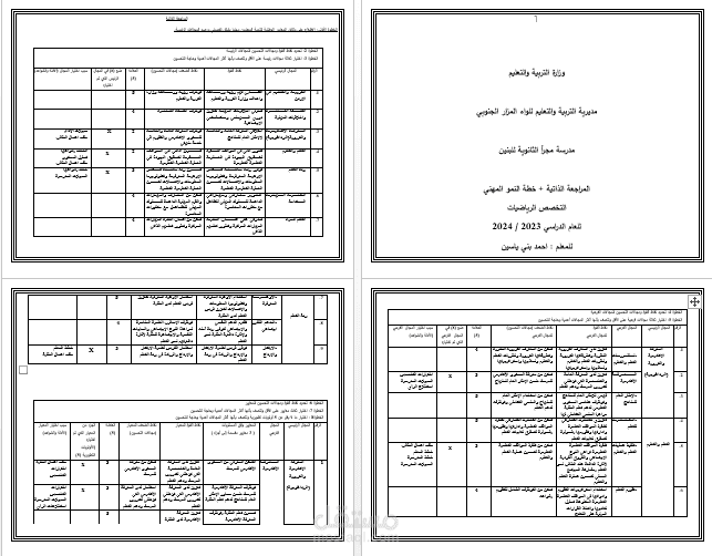 الخطط العلاجية و خطط النمو المهني لمادة الرياضيات