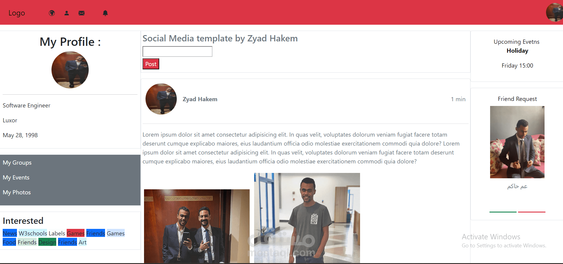 تصميم صفحة سوشيال ميديا باستخدام html5,css3 and جافا سكريبت