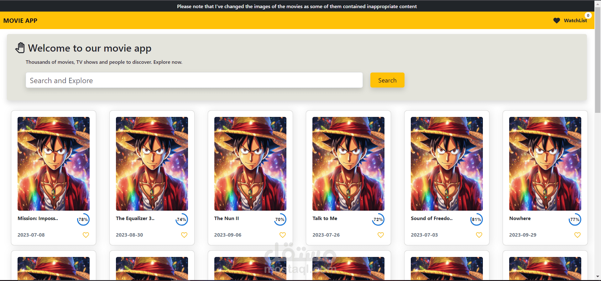 موقع لعرض احدث الافلام بإستخدام React JS