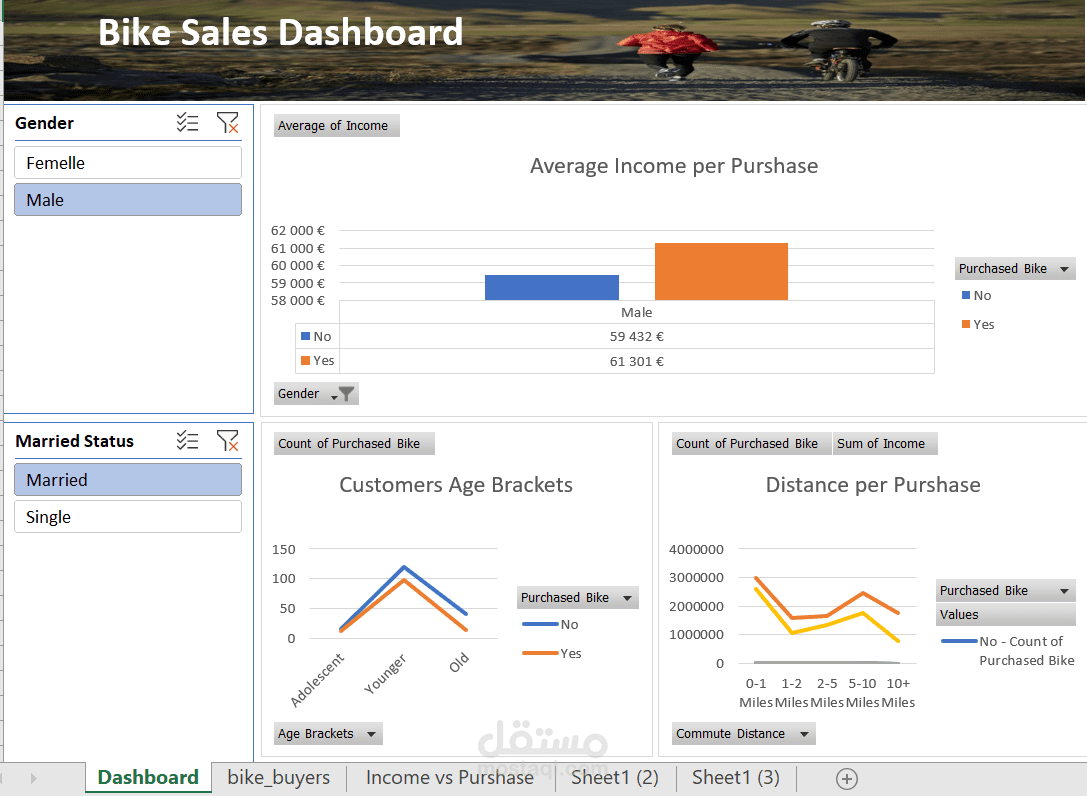 تحليل بيانات مبيعات الدراجة Dashboard bike sales