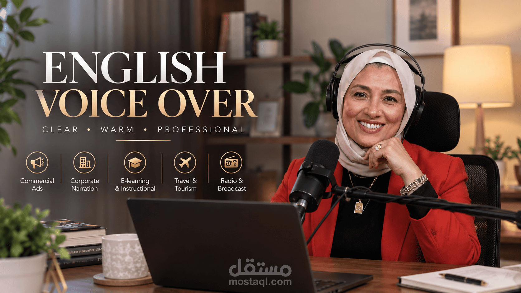 تعليق صوتي نسائي باللغة الإنجليزية للإعلانات والسرد والمحتوى التعليمي
