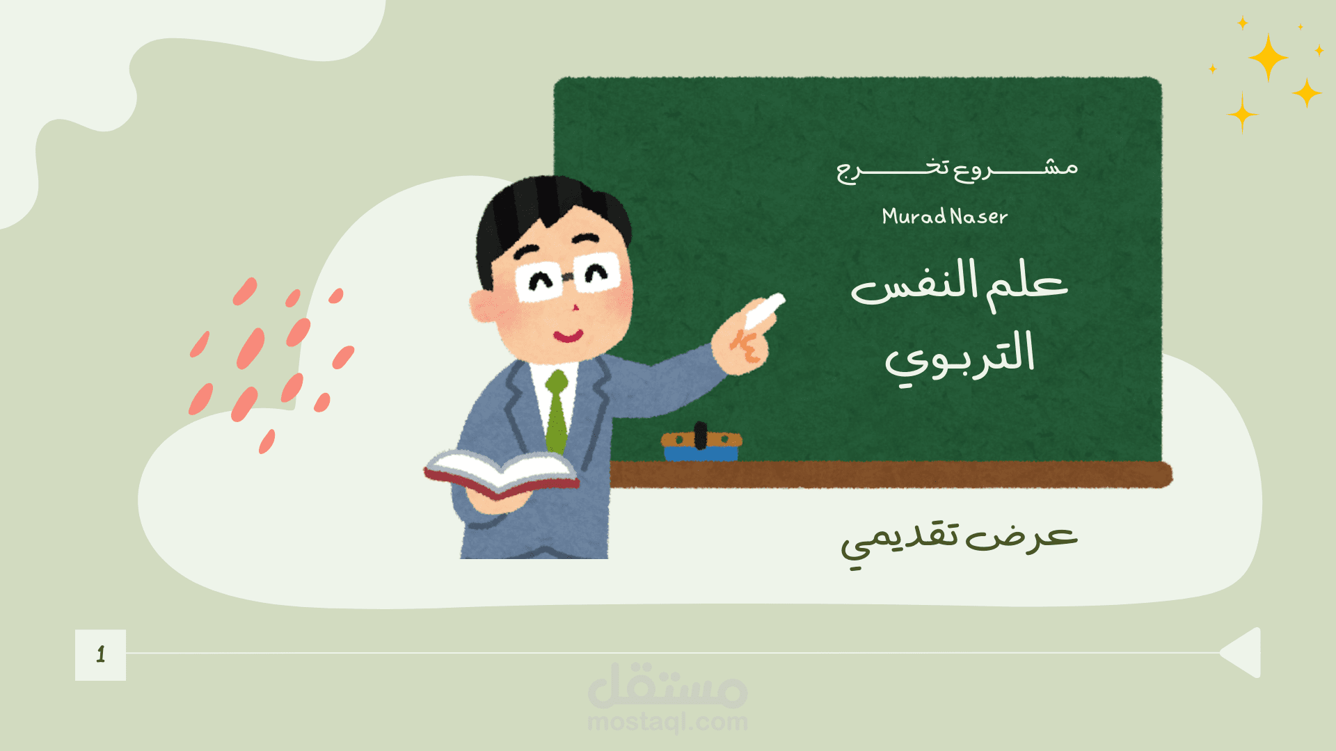 عرض تقديمى ملون لطيف مزود برسوم مشروع تخرج  علم النفس التربوى