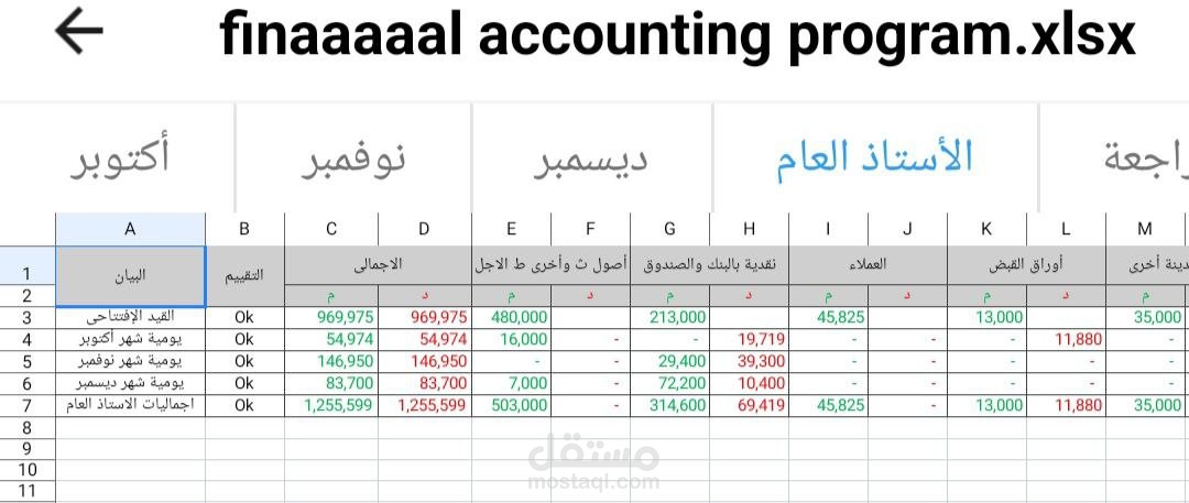 استخدام الاكسيل في عمل القوائم المالية