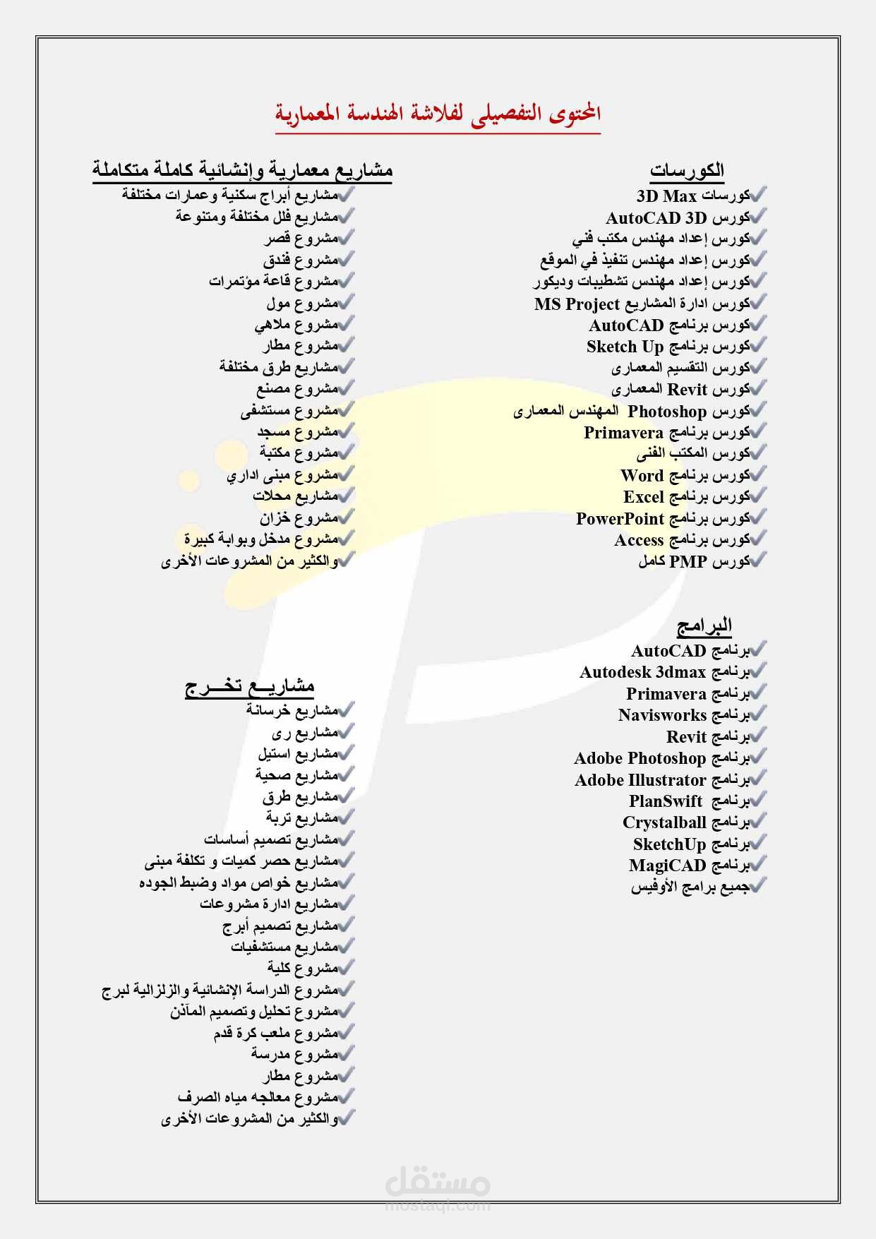مكتبة شاملة  كورسات، برامج، كتب، مشاريع تخرج، وإدارة مشروعات في مجال الهندسة المعمارية والإنشاءات