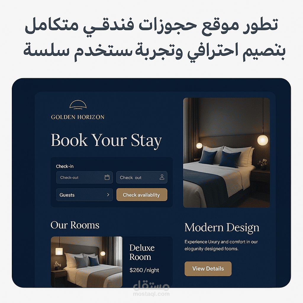 تطوير موقع حجوزات فندقي متكامل بتصميم احترافي وتجربة مستخدم سلسة