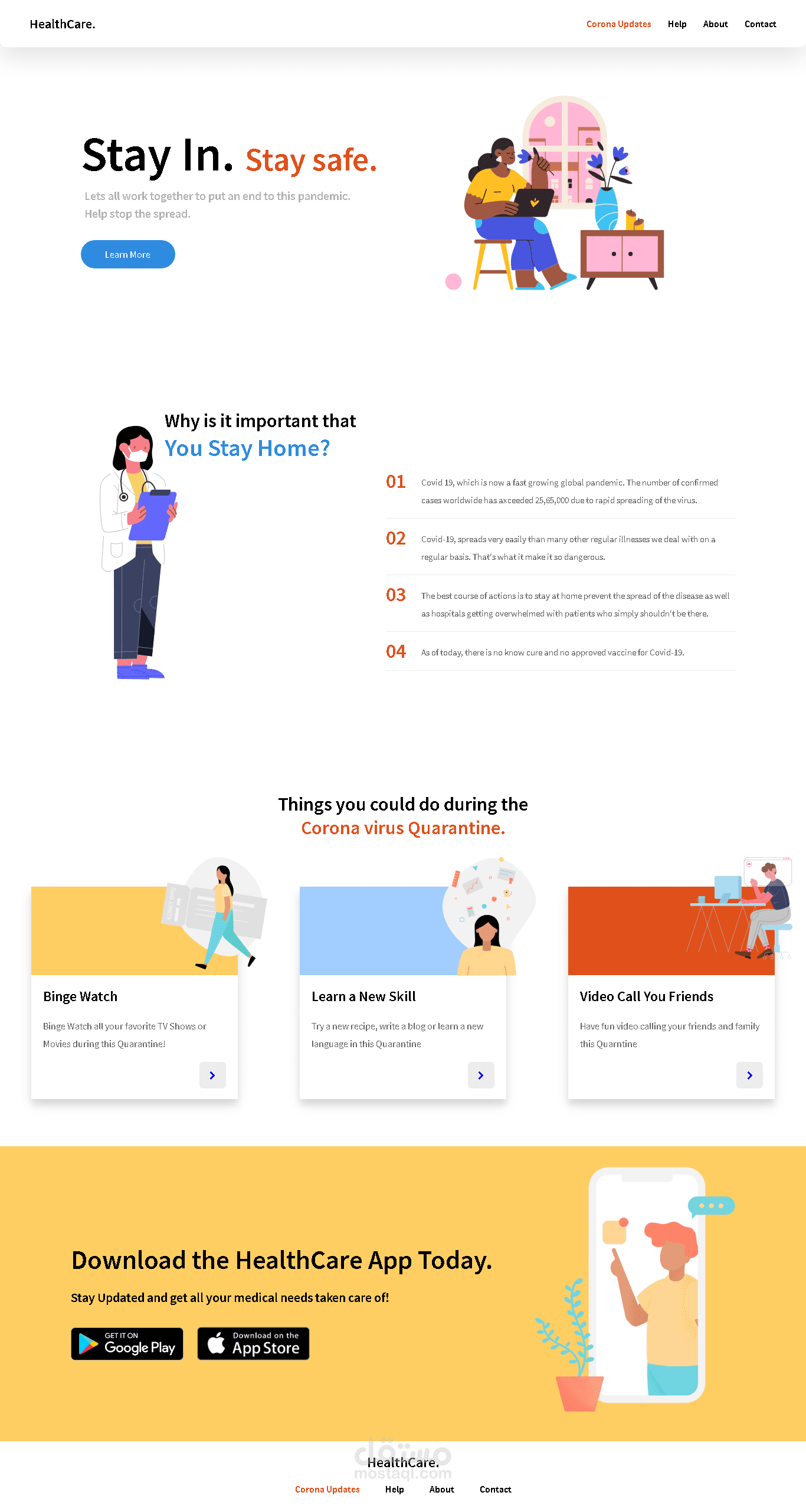 صفحة هبوط Health Care للتوعية بالكورونا