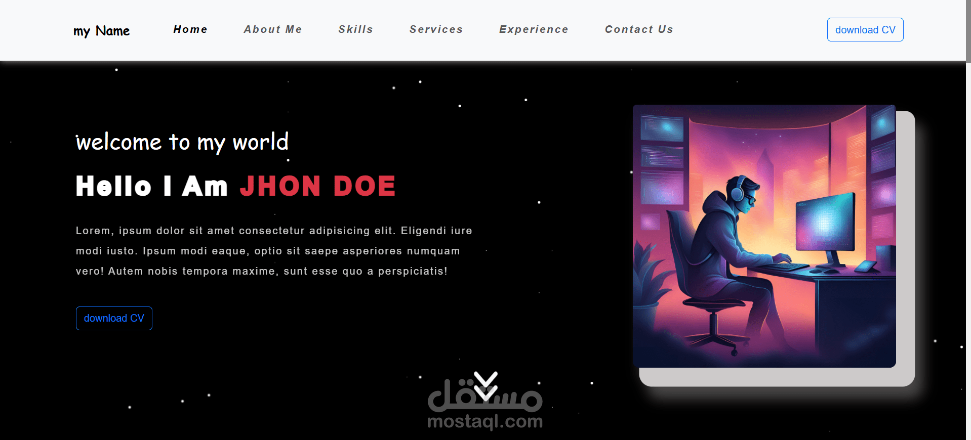 صفحة هبوط لملف شخصي (landing portfolio page)
