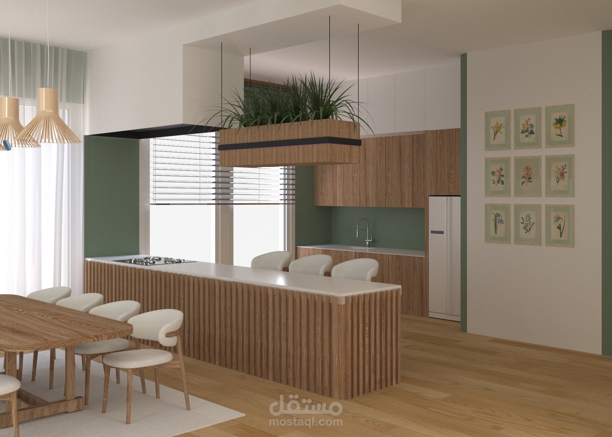 تصميم غرفة جلوس مع مطبخ مفتوح