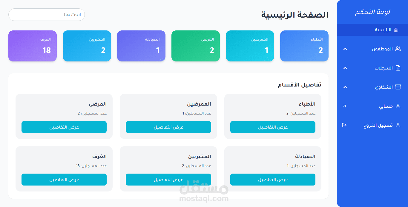 لوحة تحكم المدير - Admin Dashboard - منصة MedCare