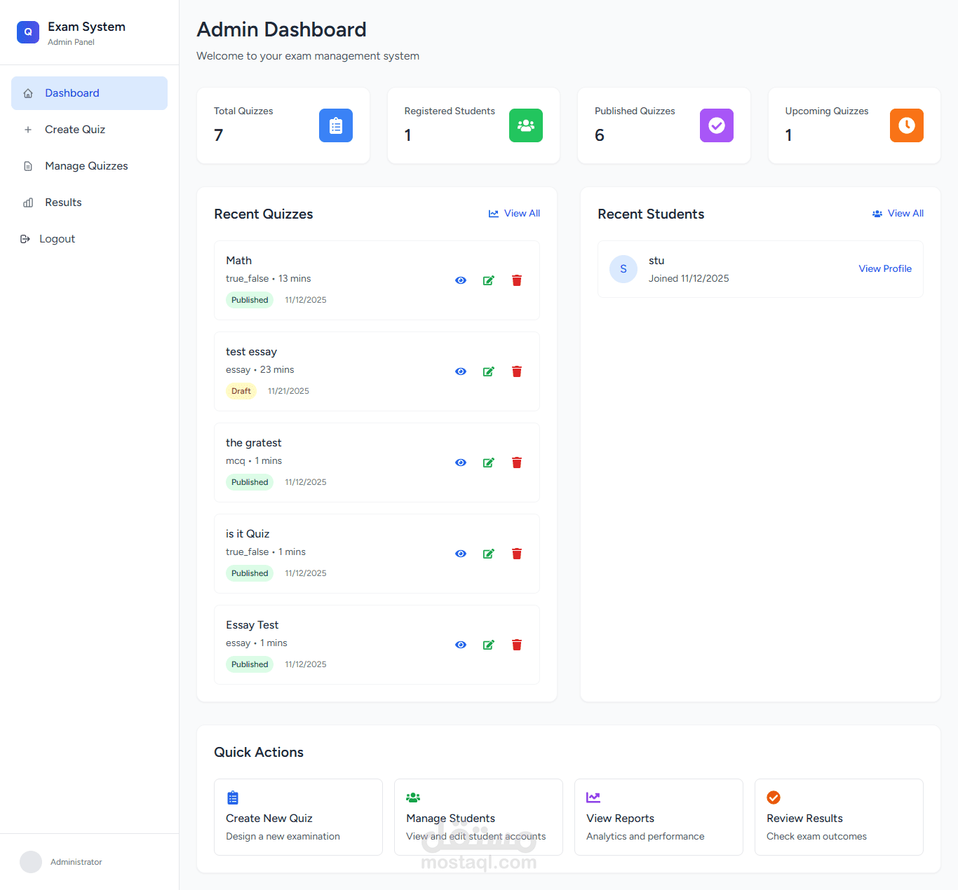نظام امتحانات متكامل باستخدام laravel - react