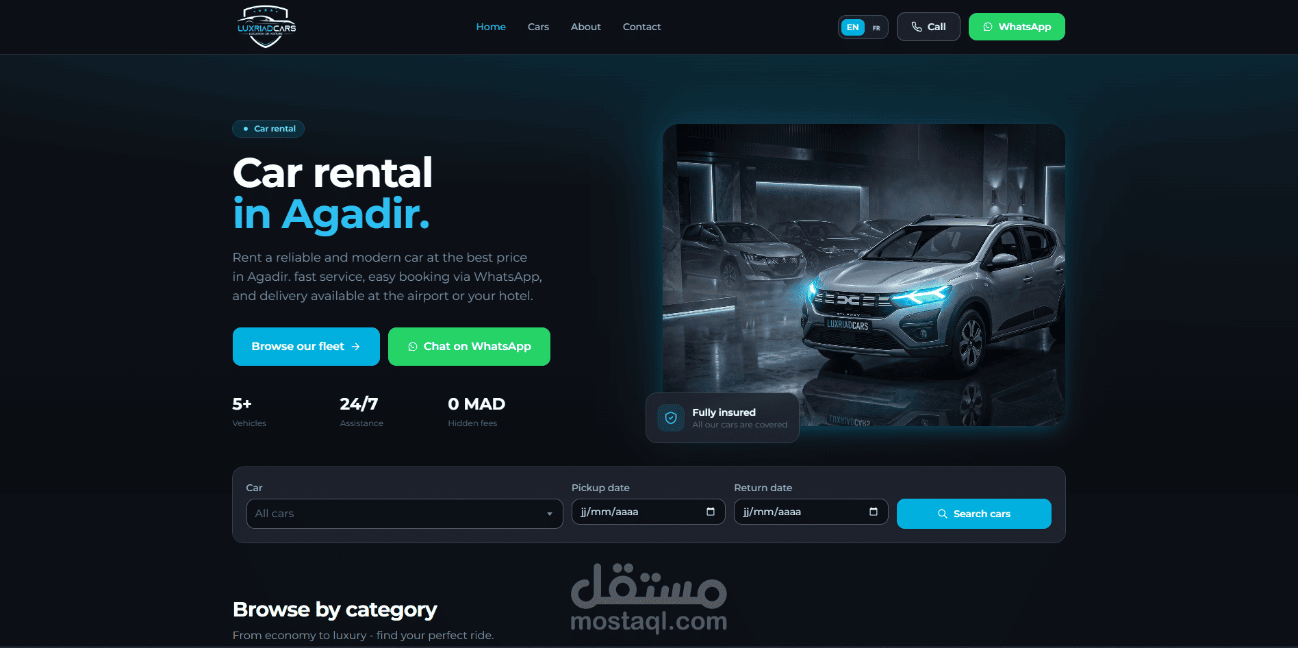 تصميم وتطوير موقع إلكتروني احترافي لوكالة كراء السيارات LUX RIAD CARS بأكادير