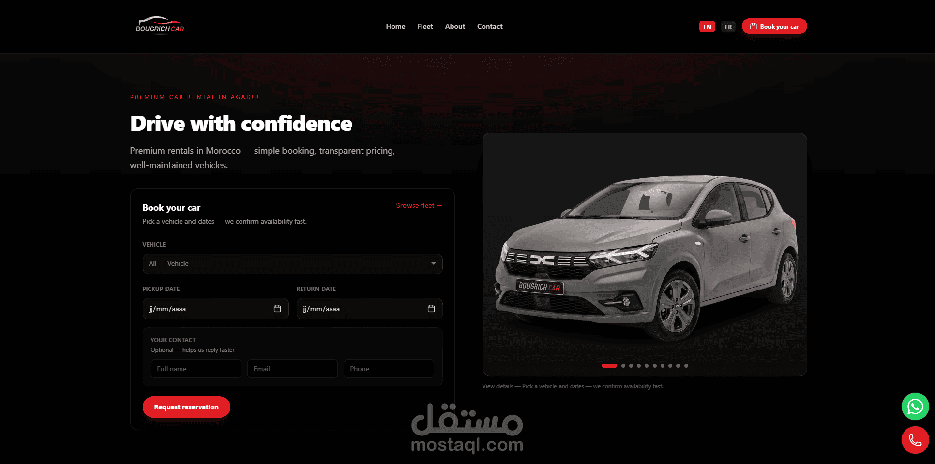 تصميم وتطوير موقع إلكتروني احترافي لشركة Bougrich Car باستخدام Laravel