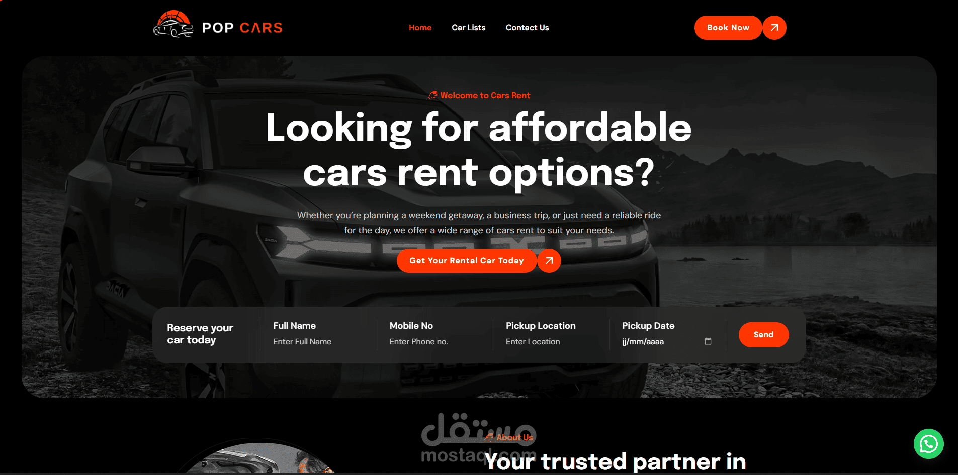 تصميم وتطوير موقع إلكتروني احترافي لشركة Pop Cars باستخدام WordPress