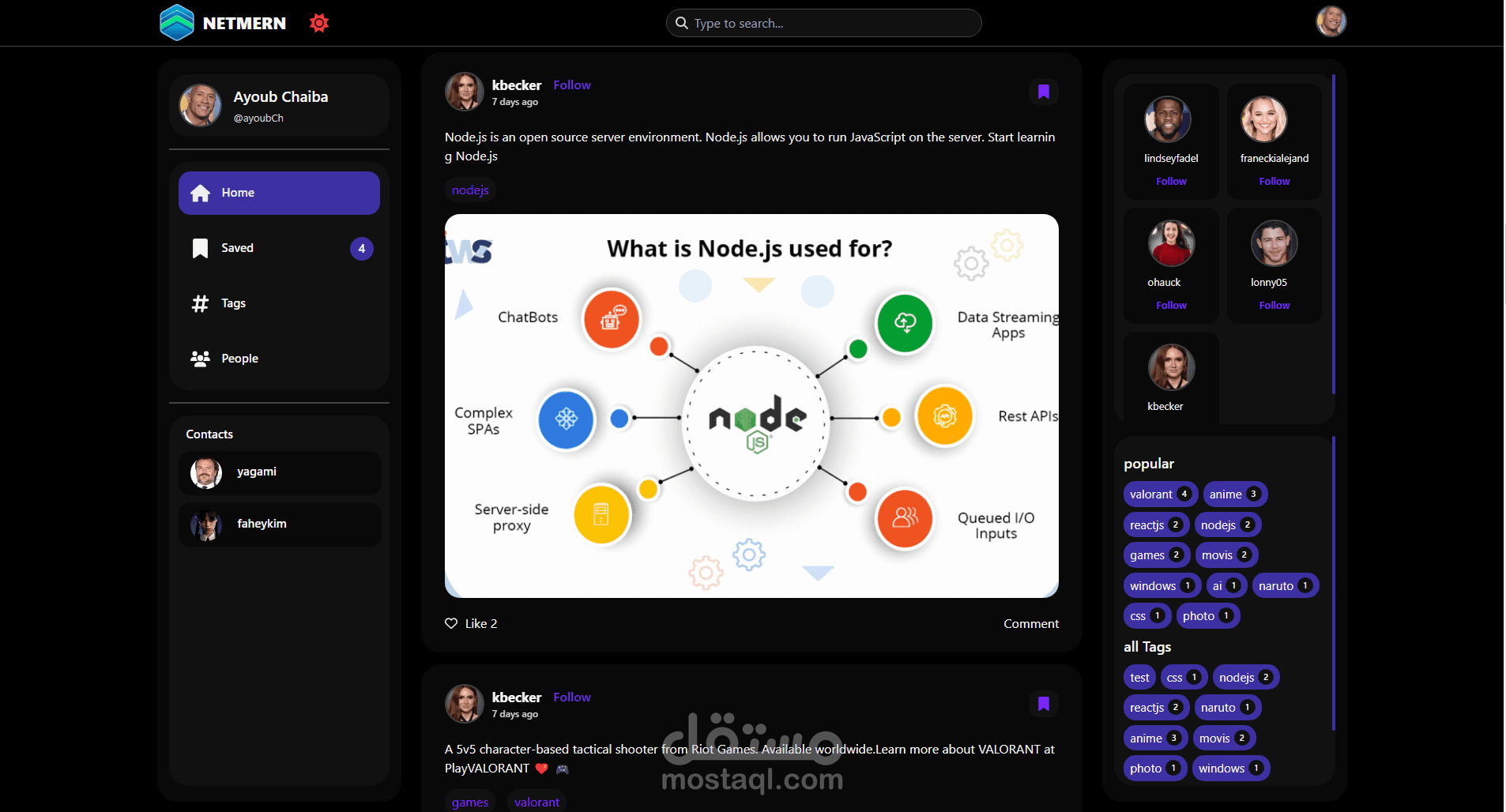 منصة تواصل اجتماعي باستخدام تقنية MERN (Node.js)