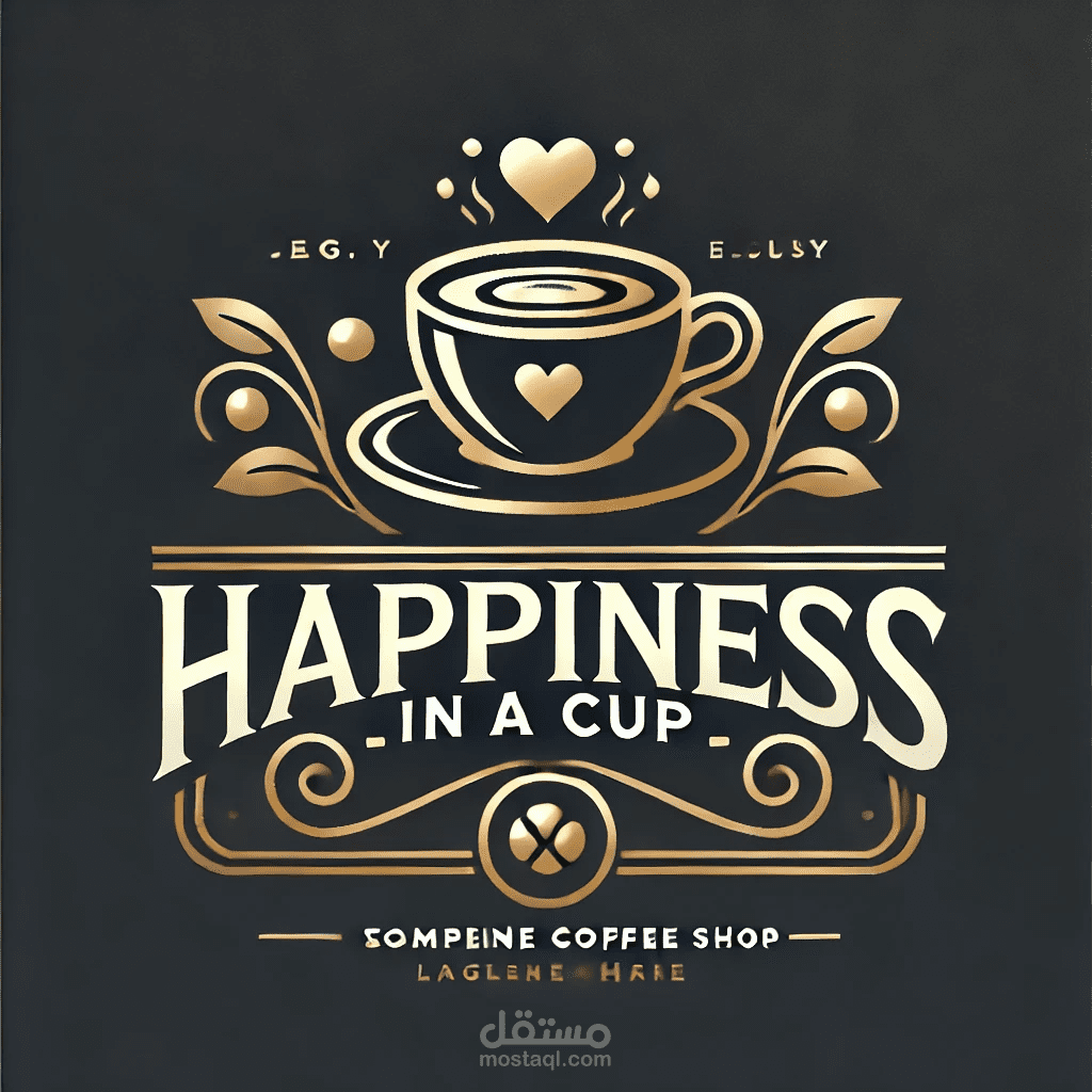 تصميم شعار مميز لمحل القهوة "Happiness in a Cup"،
