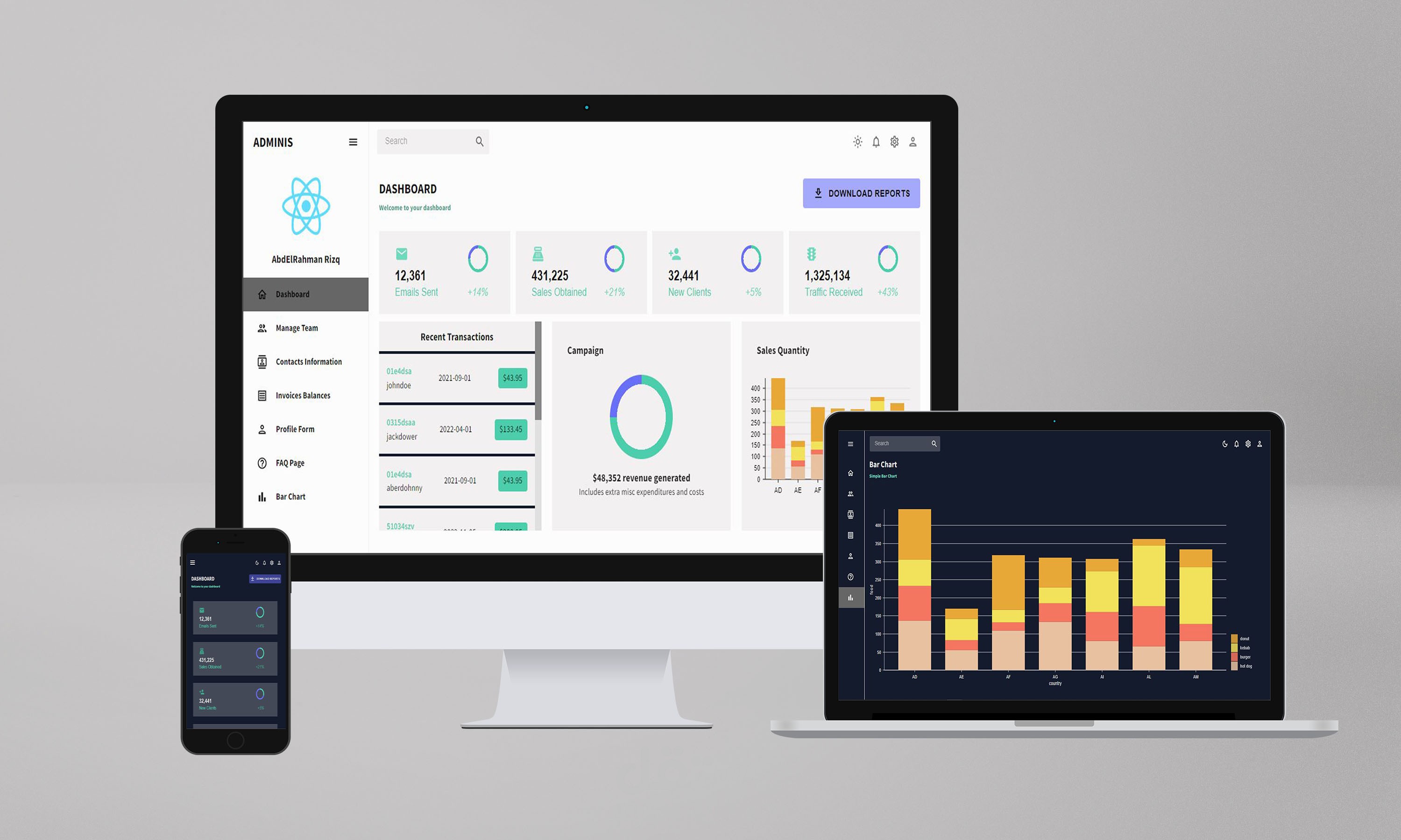 موقع تصميم لوحة تحكم المشرف Admin Dashboard